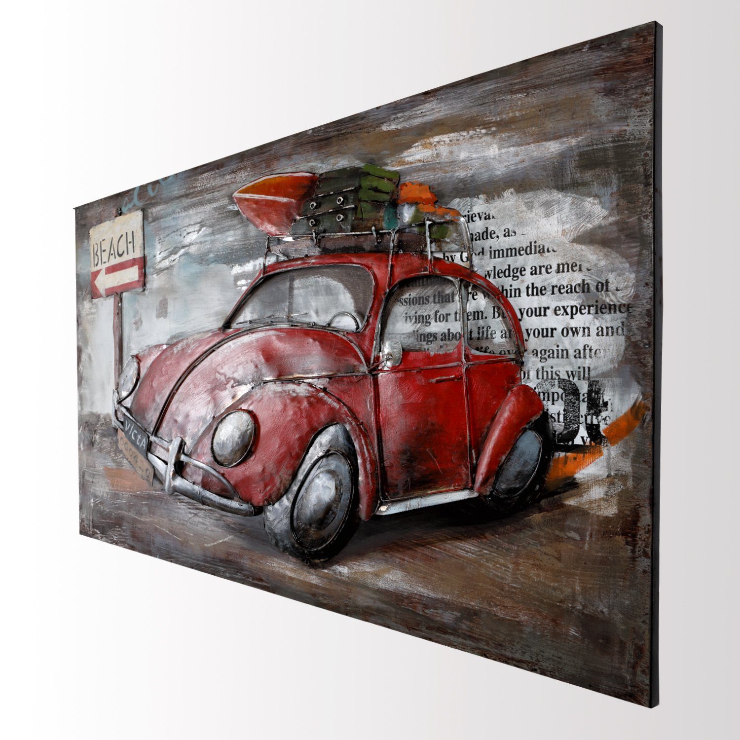 Home4Living Metallbild Wandbild 3D Relief 119cm handgefertigt, VW Käfer, 3D-Effekt