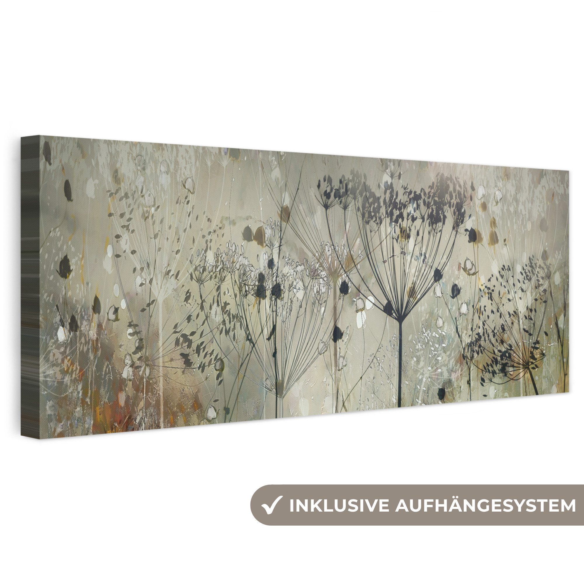 OneMillionCanvasses® Leinwandbild Panorama Blumen - Grau - Natur - Kunst, Fotodruck (1 St), Wandbild, Deko Schlafzimmer Wohnzimmer Flur 60x20 cm