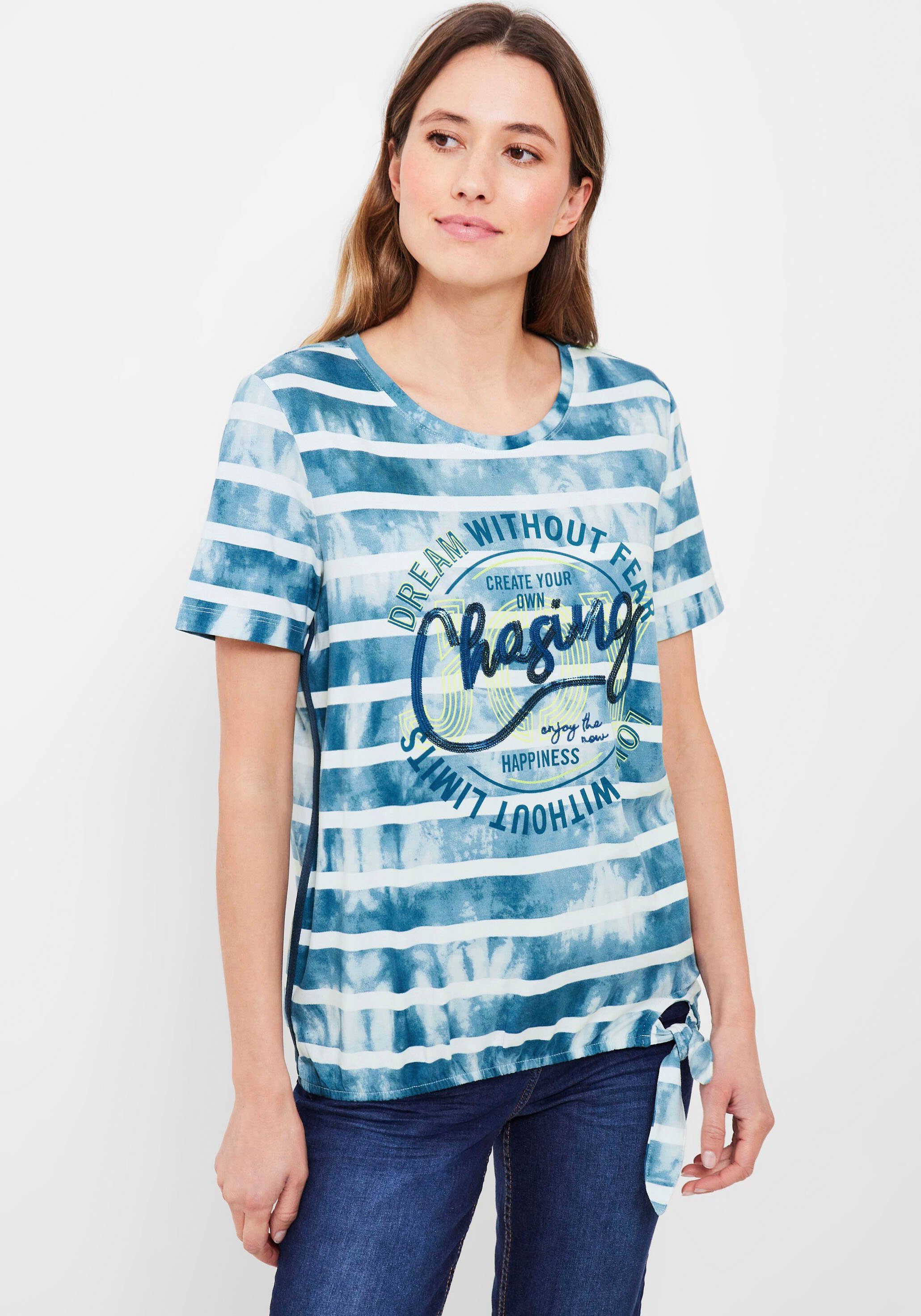 Cecil Print-Shirt mit teal Paillettenverzierung blue