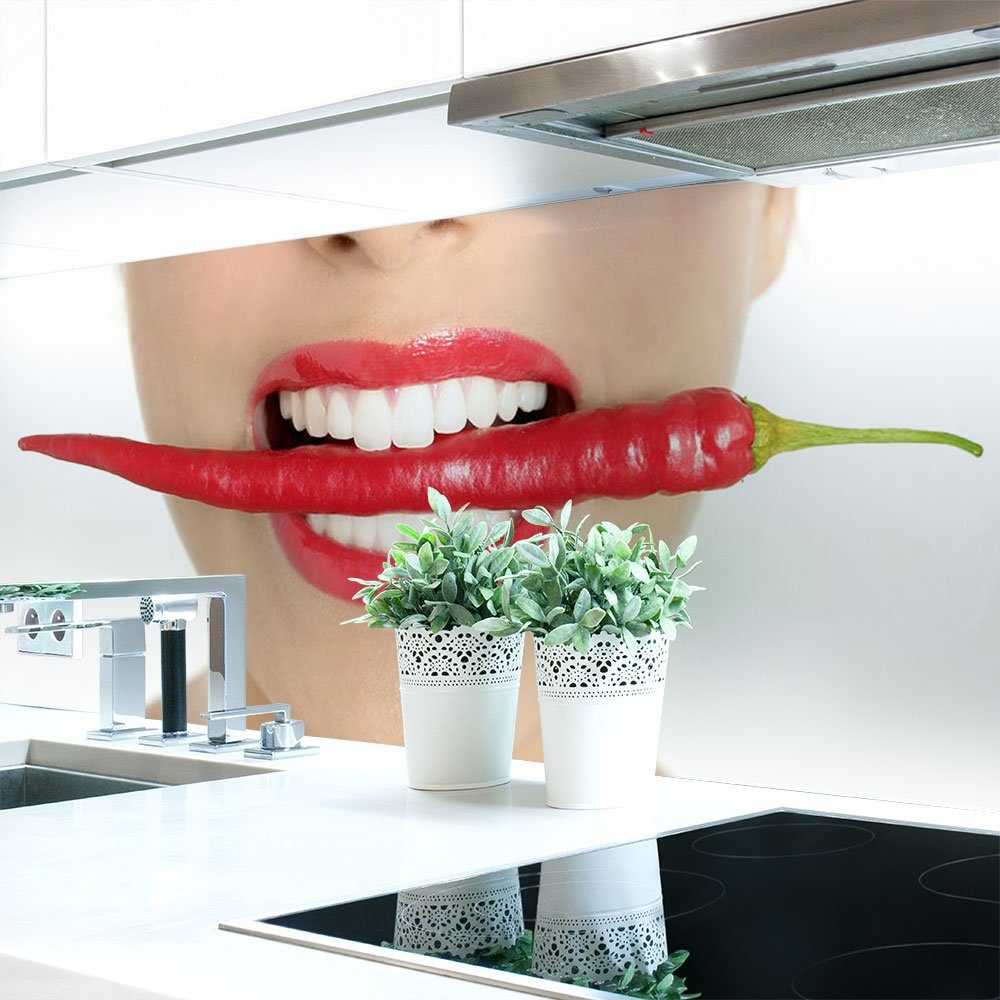 DRUCK-EXPERT Küchenrückwand Küchenrückwand Chilli Mund Premium Hart-PVC 0,4 mm selbstklebend