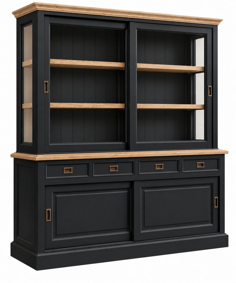 Wohnpalast Vitrine Vitrinen Schrank Kollektion Neuss 200 cm schwarz/eiche
