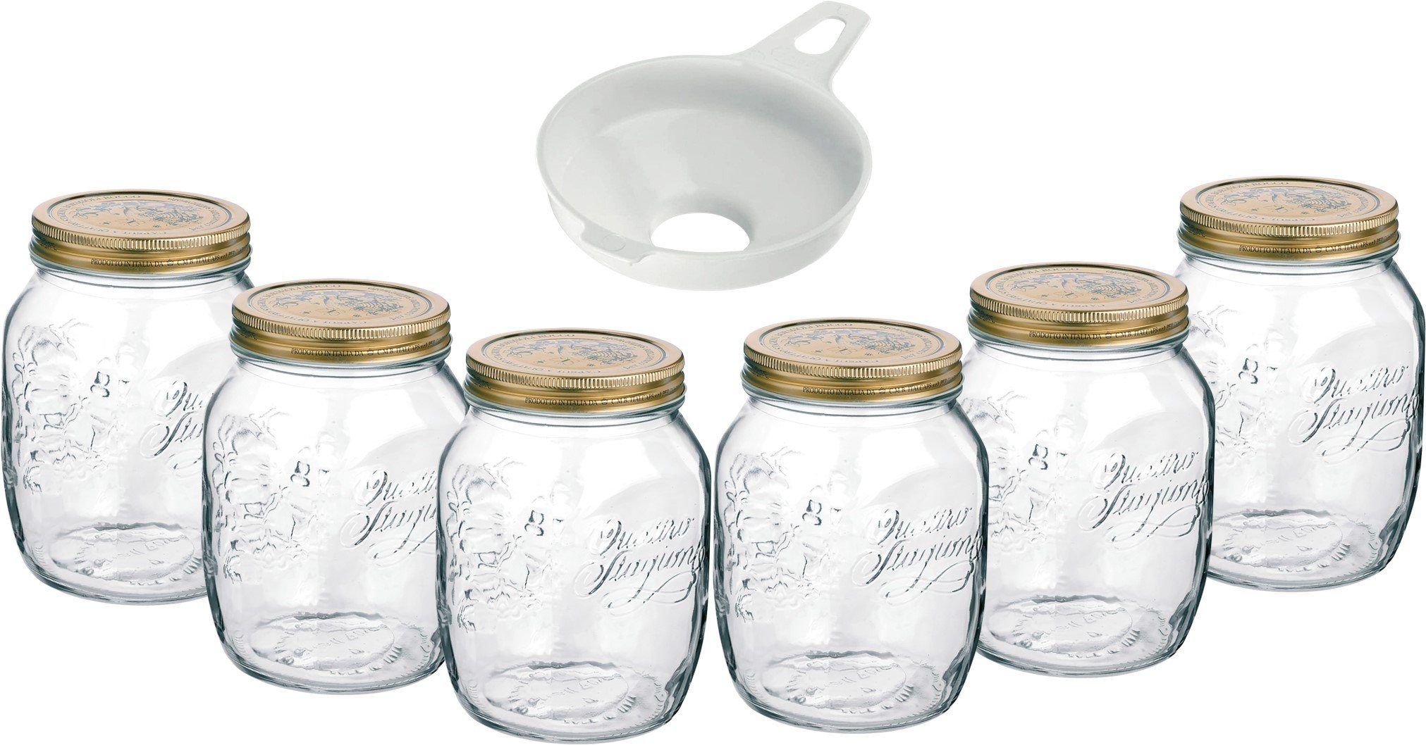 Einmachglas Quattro Stagioni Einmachglas 1000ml - 6 Stück +1 Einfülltrichter