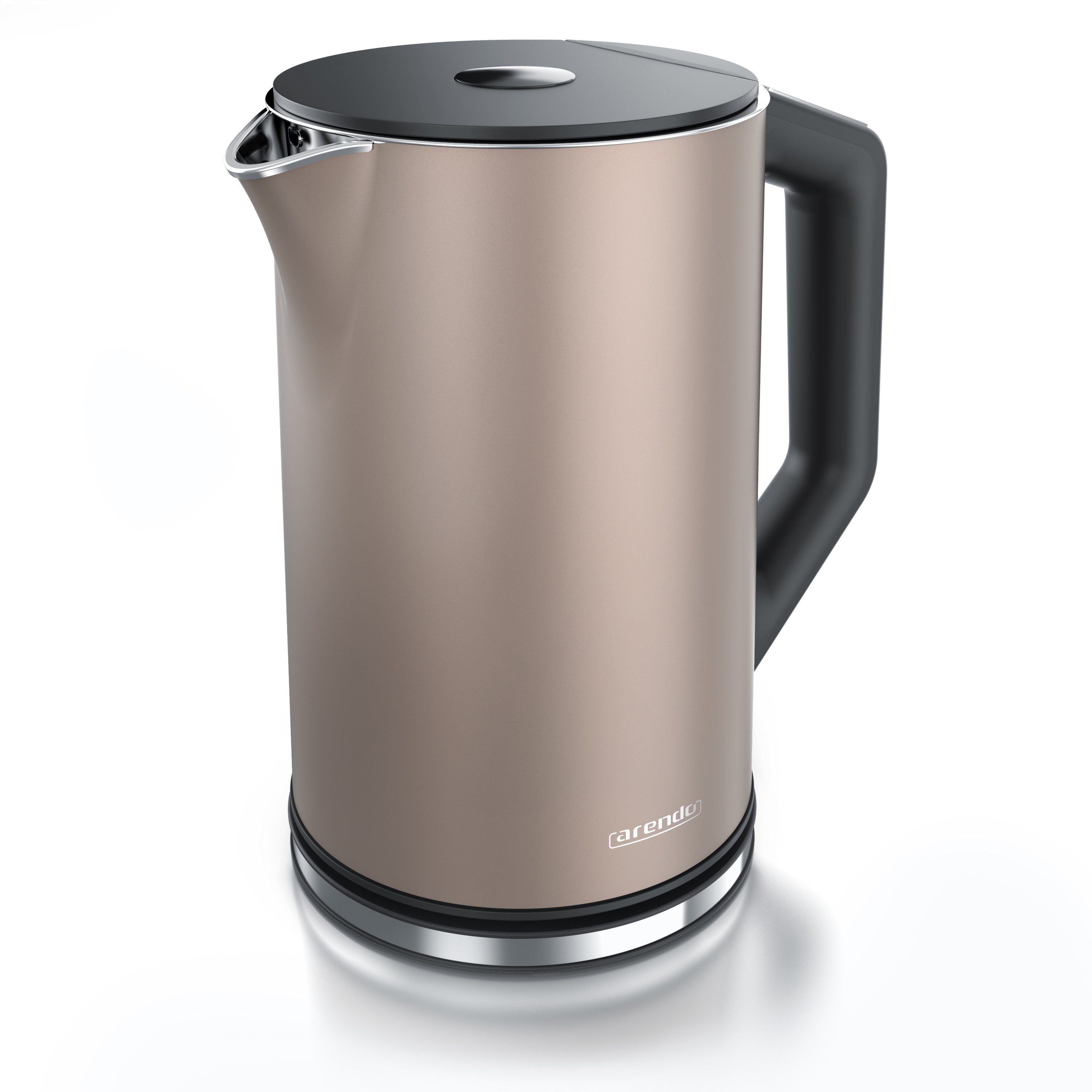 Arendo Wasserkocher aus Edelstahl, Temperatureinstellung 40°–100°C mit Anzeige, Doppelwand, 1,5 l, 2200 W, Teekocher mit Temperaturanzeige, in 5 °C-Schritten einstellbar