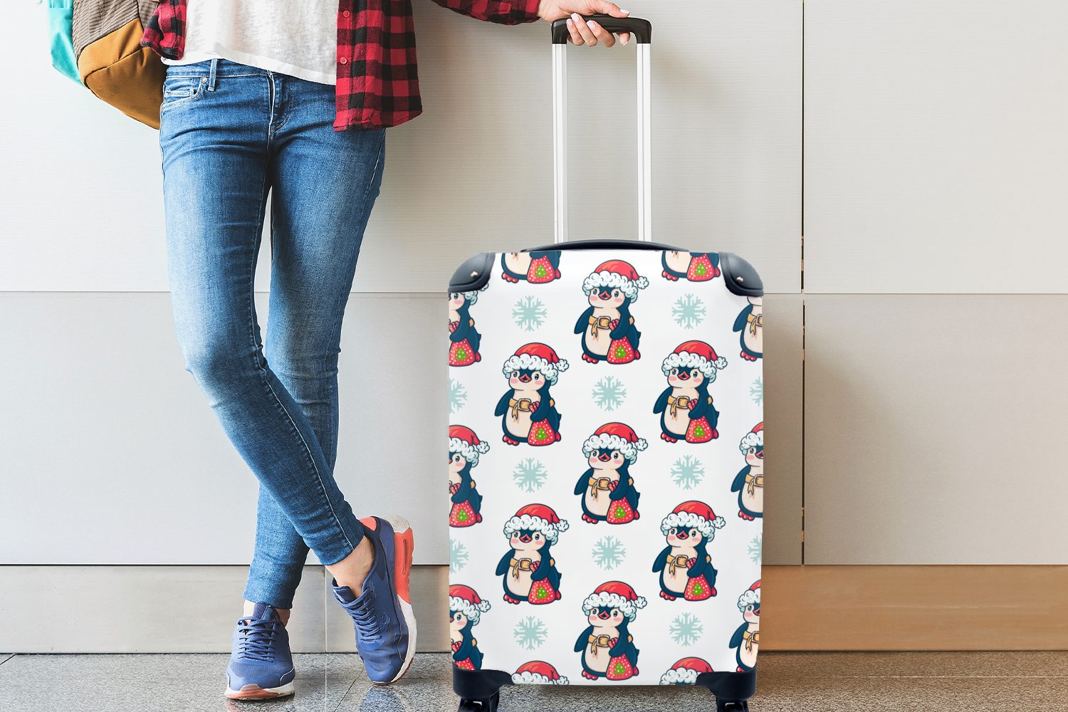 Pinguin Weihnachten, Trolley, - Reisekoffer - Handgepäck 4 Weihnachtsmannmütze Rollen, mit Handgepäckkoffer rollen, Kind - Schnittmuster - Ferien, Reisetasche für MuchoWow