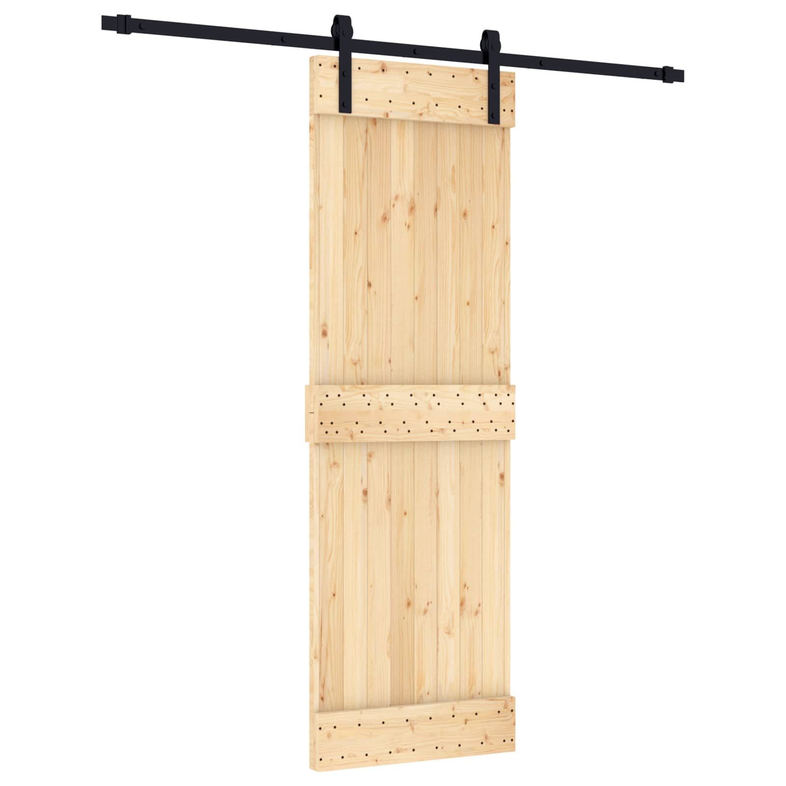 furnicato Schiebetür Massivholz 70 x 210 cm Natur Schwarz, Stabile Schiebetür-Anlage mit pulverbeschichteter Stahlschiene innen