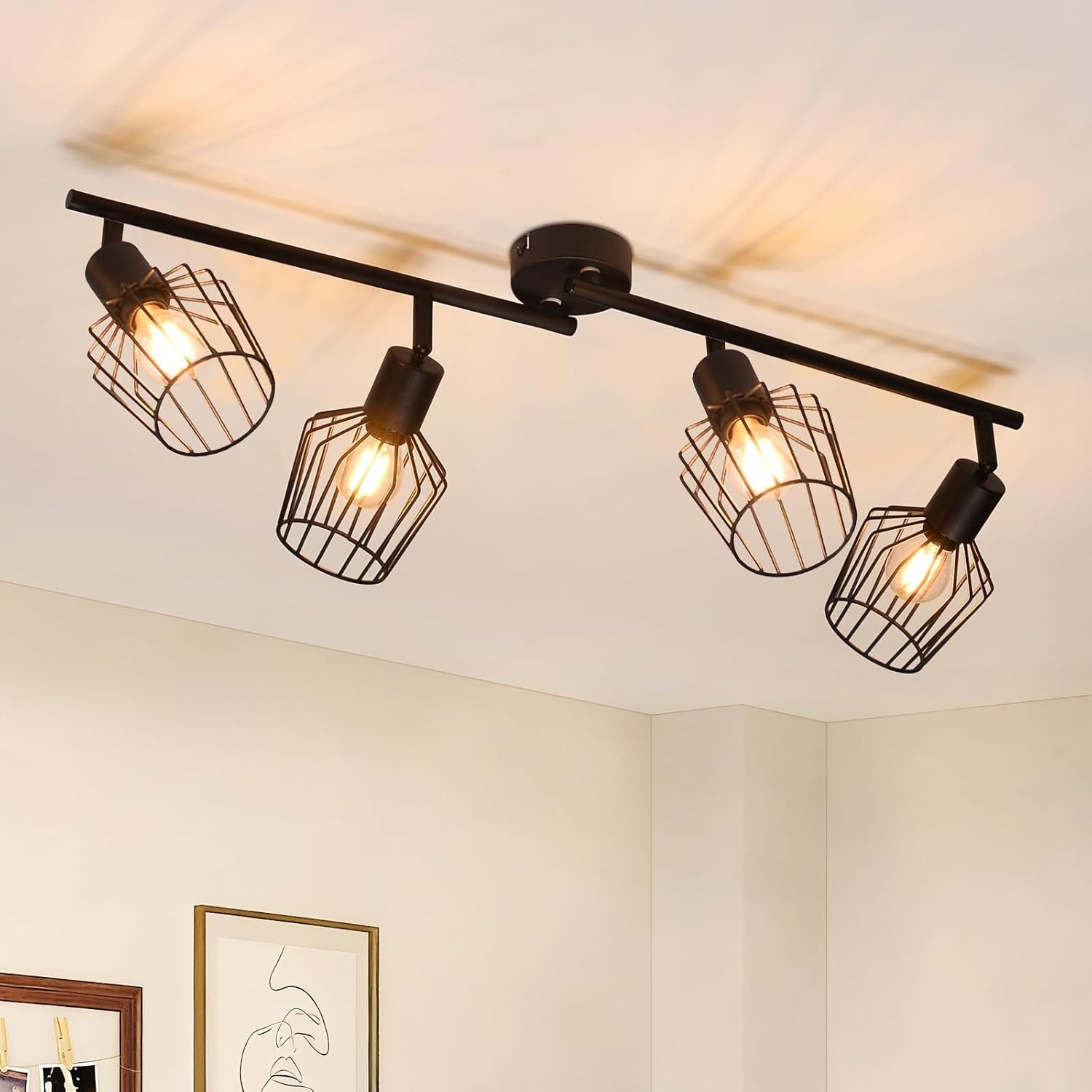 Nettlife Deckenstrahler Vintage Schwarz/Weiß 1/2/3/4/6 Flamming E14 industriell Wohnzimmer, Drehbar 350°, LED wechselbar, Flur Küchen Schlafzimmer