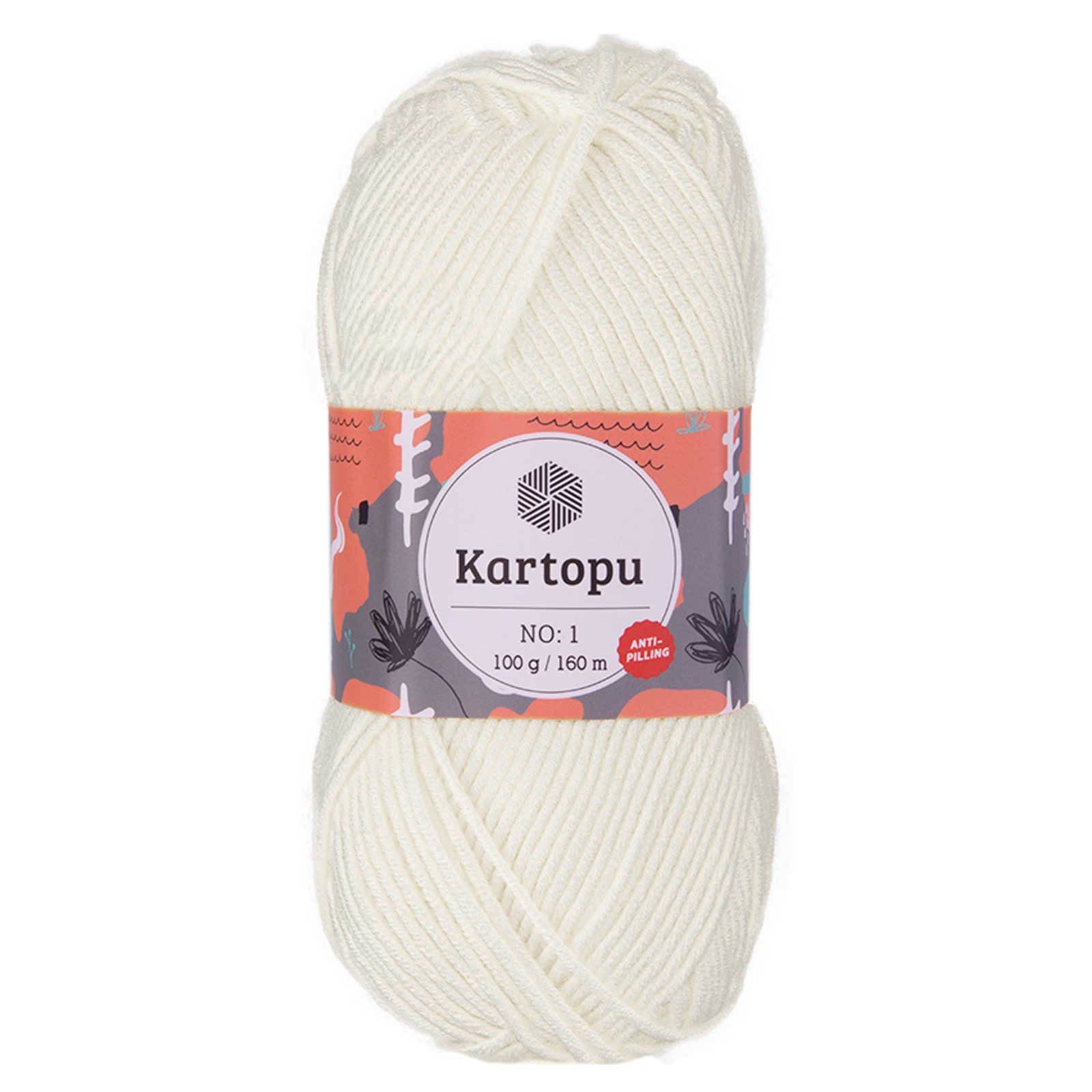 Kartopu 100g Strickwolle Kartopu NO:1 Polyacryl-Wolle Anti Pilling Effekt Häkelwolle, 160 m, K019 perlweiß