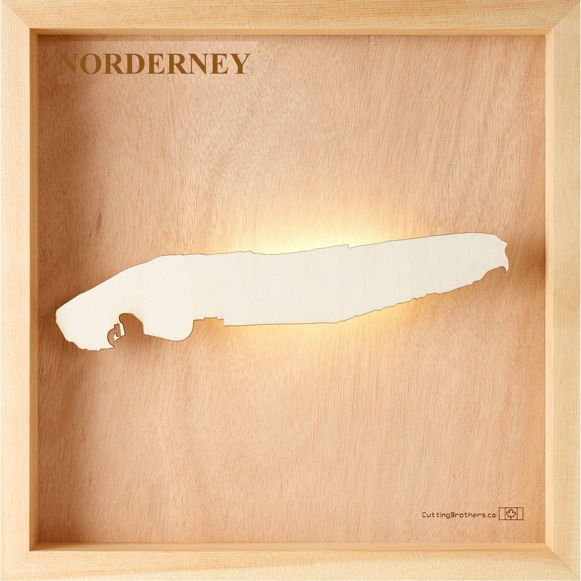 Cutting Brothers LED-Bild Norderney 35x35 cm, LED-Holz-Wandkarte, mit indirekter Beleuchtung, handgefertigt aus Echtholz