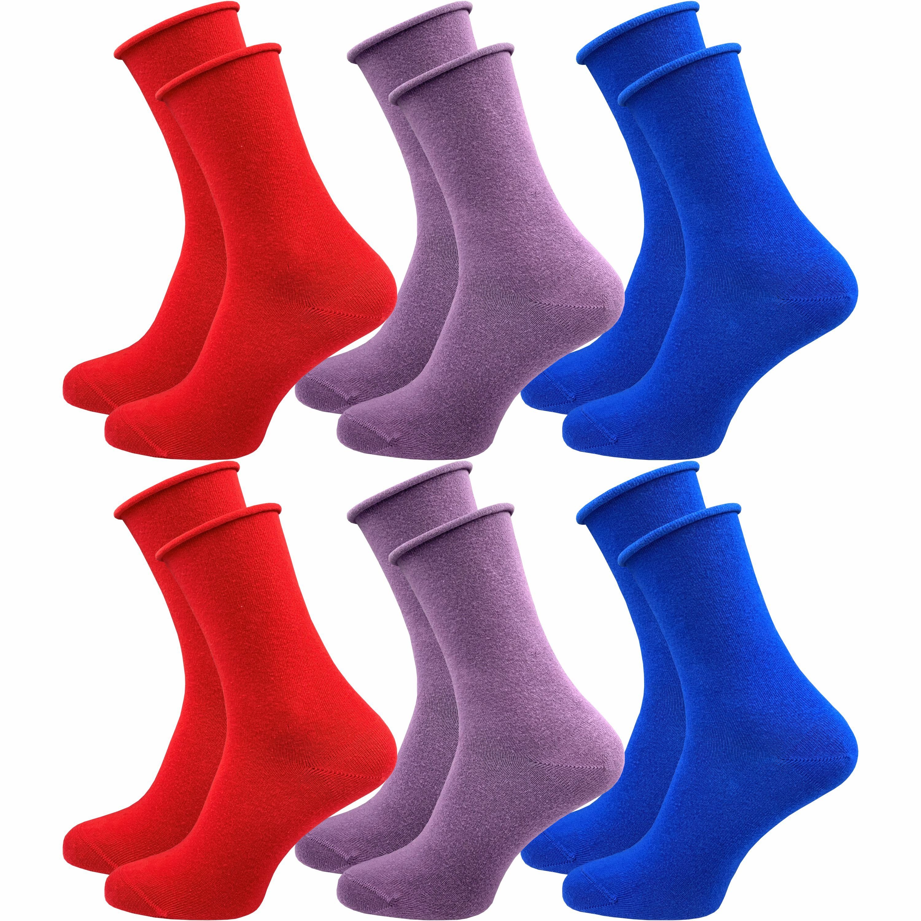 GAWILO Diabetikersocken für Damen mit Rollrand - Ohne drückende Naht & ohne Gummidruck (6 Paar) Venensocken aus atmungsaktiver Baumwolle - in schwarz & bunt