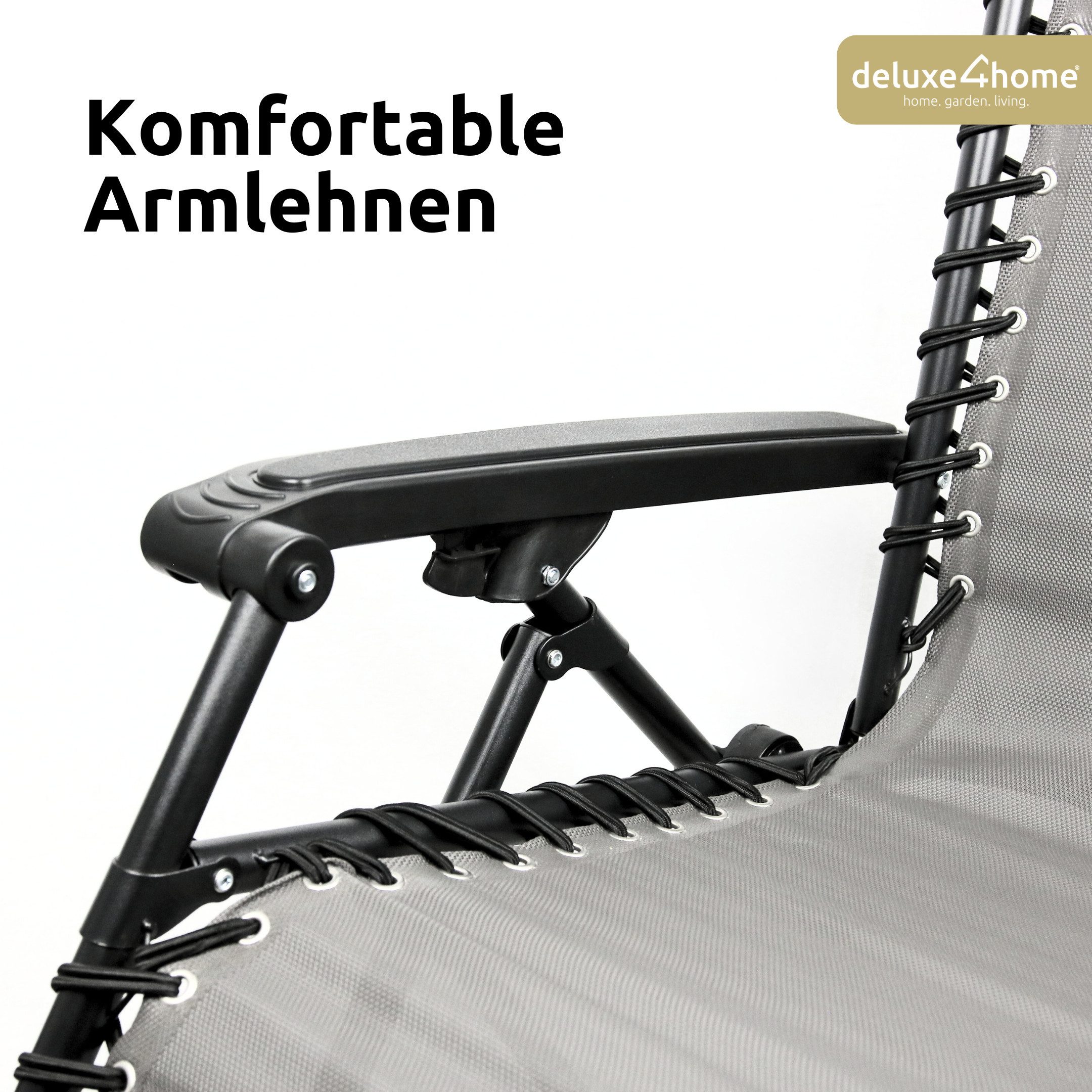deluxe4home Gartenliege Liegestuhl Set mit Klapptisch I Gartenstuhl Klappbar I Liege Anthrazit, 3-teilig, Flexibles Gewebe – Bild 5 von 5