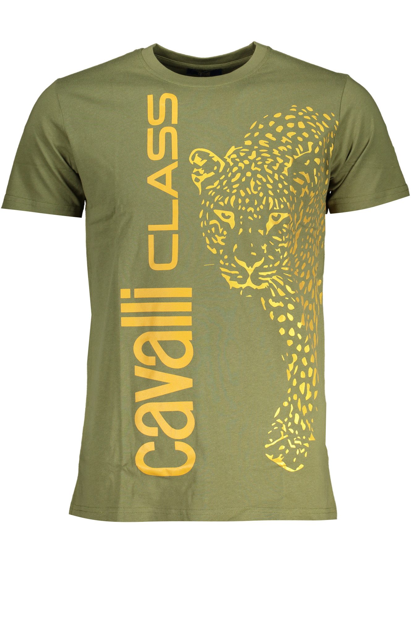 Cavalli Class T-Shirt Grünes Herren T-Shirt mit Rundhals und Logo-Druck