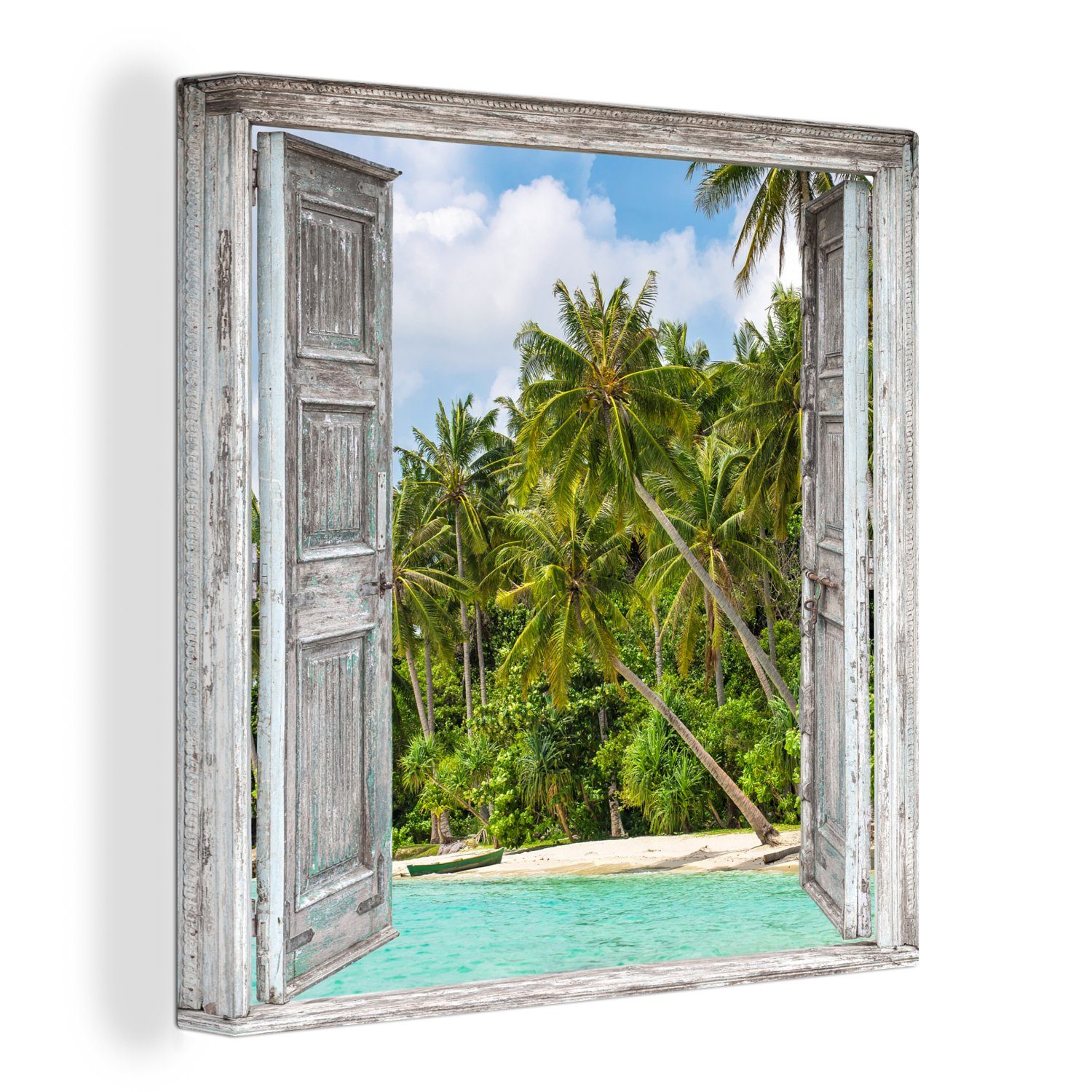 OneMillionCanvasses® Leinwandbild Palme - Meer - Transluzent - Tropisch, (1 St), Leinwand Bilder für Wohnzimmer Schlafzimmer