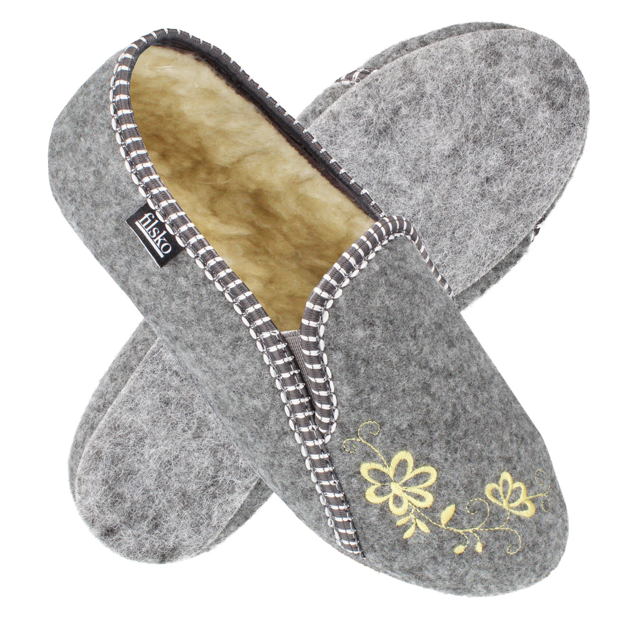 filsko Rosendaal Damen Ballerina Hausschuh mit Stickereien