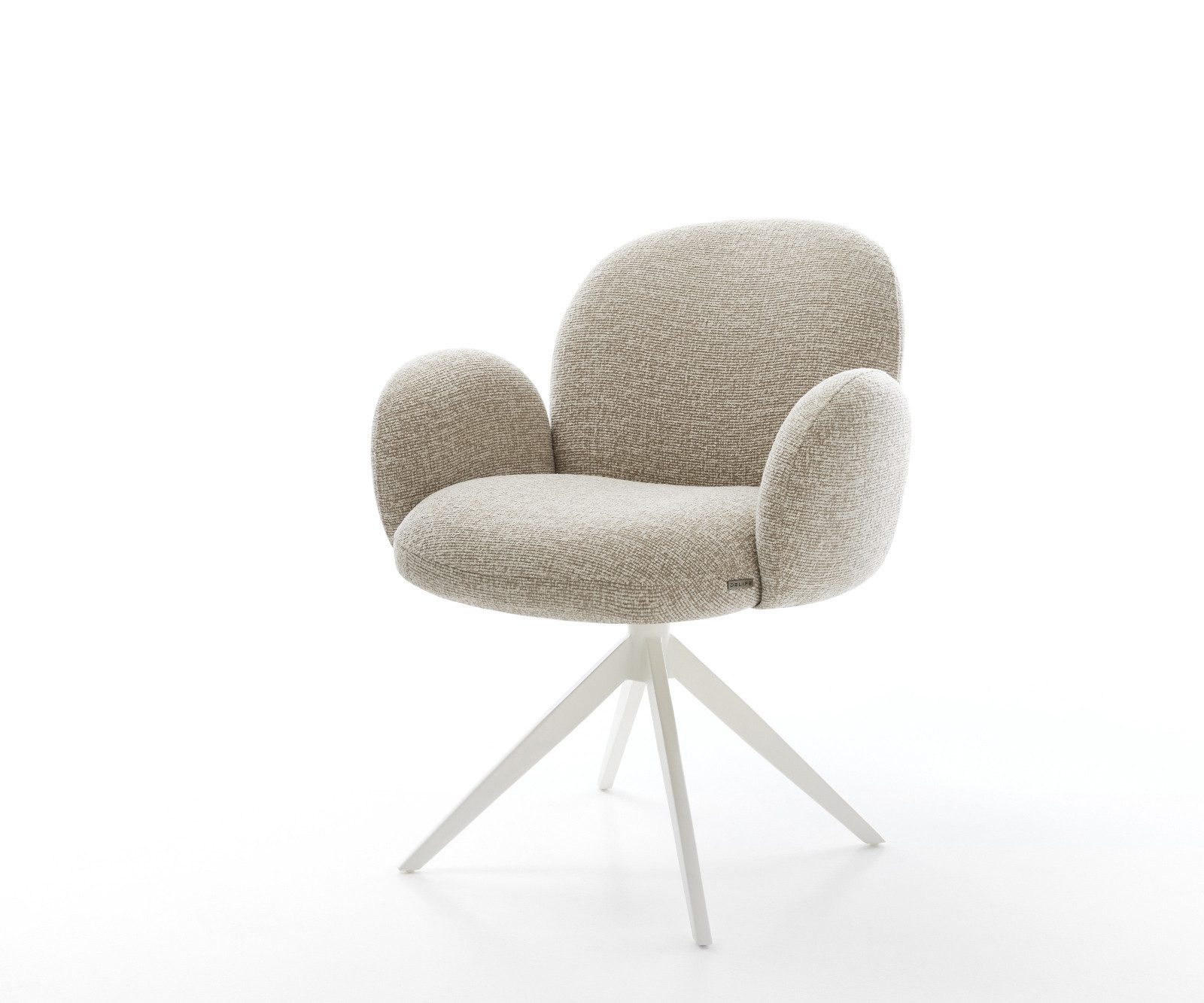 DELIFE Polsterstuhl Nube-Flex, mit Armlehnen Kreuzgestell breit Weiß Webstoff Soft Beige 360° drehbar