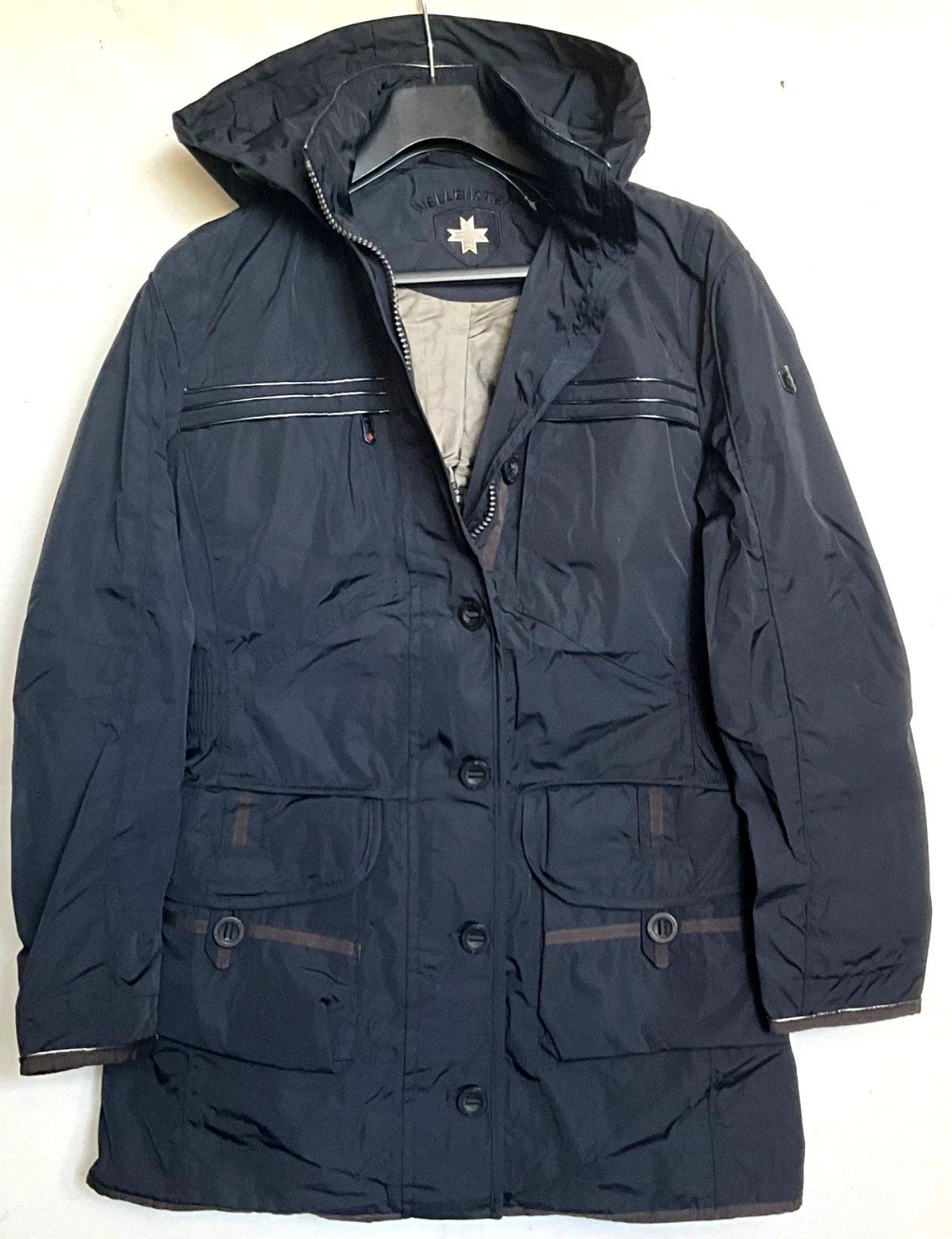 Wellensteyn Langjacke Wellensteyn Damen Übergangsmantel RIMINI RIMI-382, Darknavy abnehmbarer Kapuze, in Unifarbe