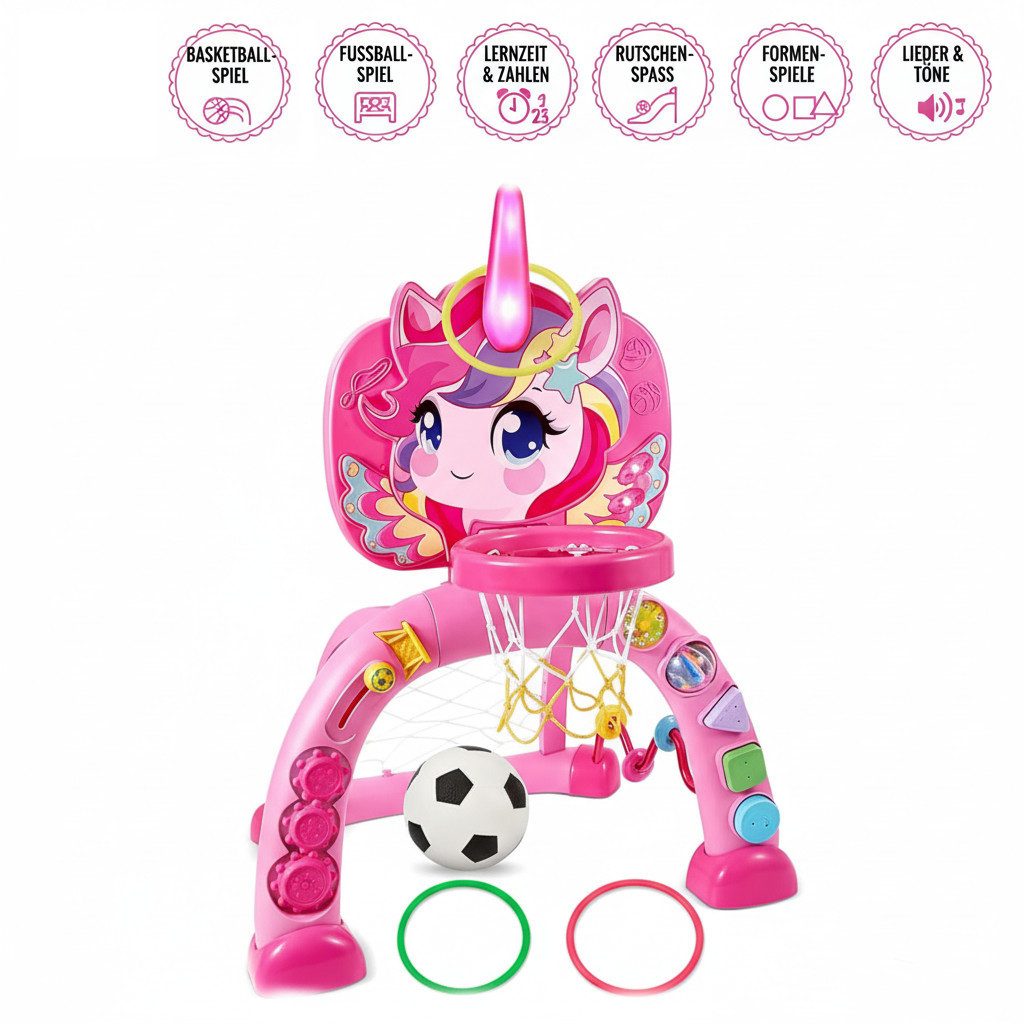 COIL Lernspielzeug Kinder-Fußballtor, Interaktives Fußballtor, Aktivitätsspiel (Multi-Sport-Aktivitätsspiel, 3 in 1, für Kinder ab 18 Monaten), Basketball, Fußball, Golf, LED, Musik