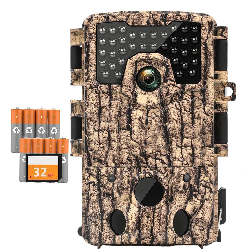 TWUFY Wildkamera Wildkamera 4K48MP HD Wildtierkamera mit 32GB Karte & 8 Batterien (Außenbereich, für Wildbeobachtung, für Outdoor Jagd & Naturbeobachtung, Wildtierkamera mit Nachtsicht Bewegungsmelder mit 850nm IR LEDs, 1-tlg., Nachtsichtkamera Jagdkamera,0,2 s Auslösegeschwindigkeit, 120 ° Weitwinkel,IP66 Wasserdicht für Wildlife Monitoring)