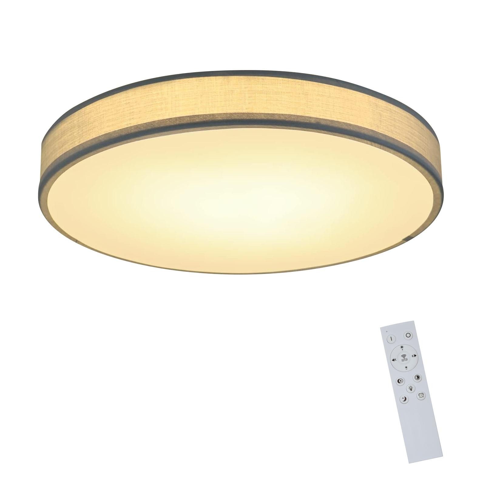 ZMH LED Deckenleuchte Modern Rund Dimmbar Schlafzimmerlampe mit Stoffschirm 38W Flur, LED fest integriert, 3000-6500k, 38CM Küchelampe für Wohnzimmer Küche