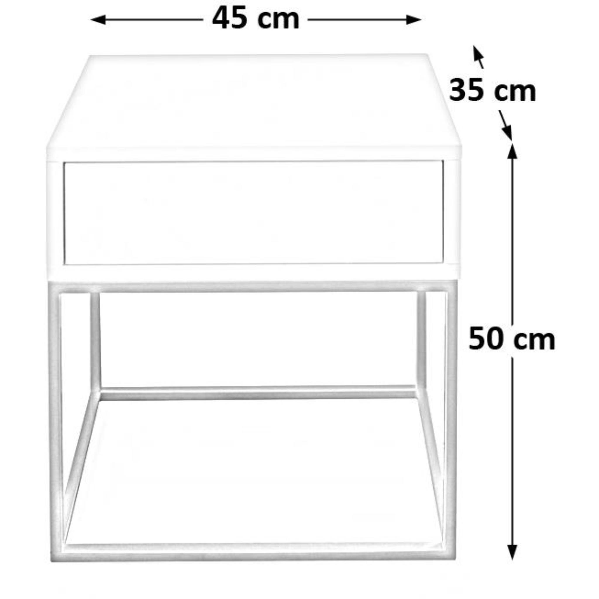 Kay x Metallgestell, (B 45 50 x cm mit T), x / H Eiche 35 Schublade, / Weiß x (1 | Wotan Schwarz modernes Weiß Design, Beautysofa Weiß Nachttisch