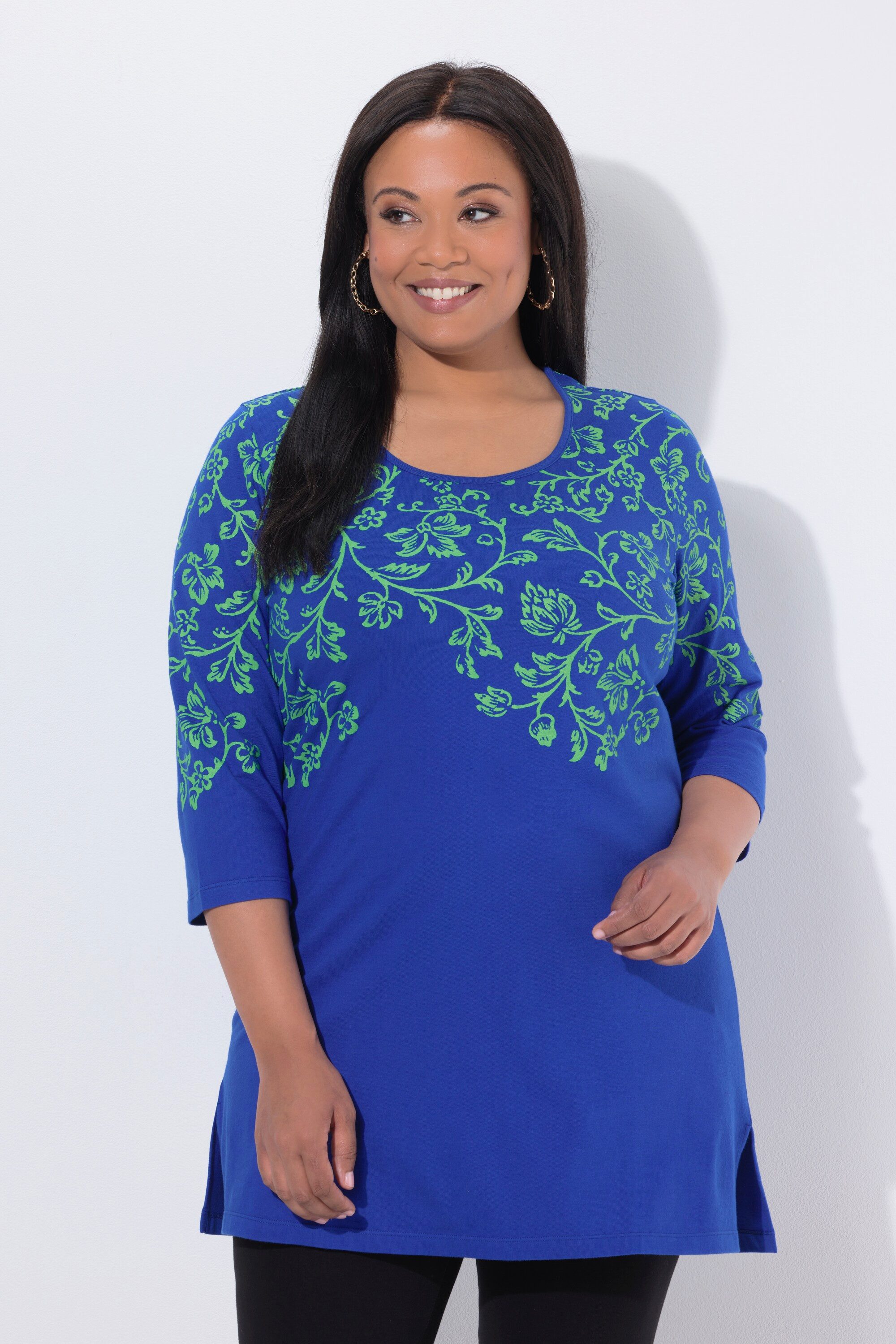 Longshirt Longshirt bedruckt A-Linie Rundhals 3/4-Arm