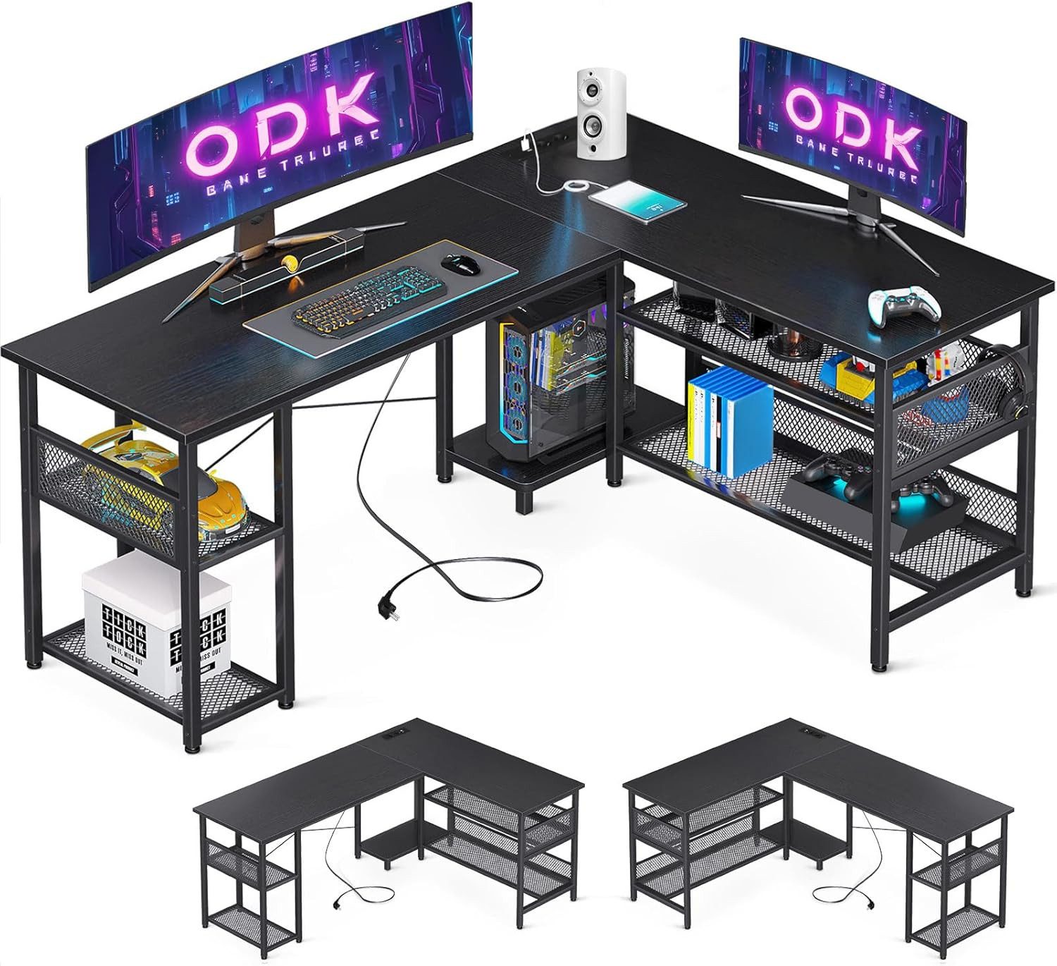 ODK Schreibtisch L-Form, mit Steckdosen, USB & Stauraum, 150×102cm günstig online kaufen