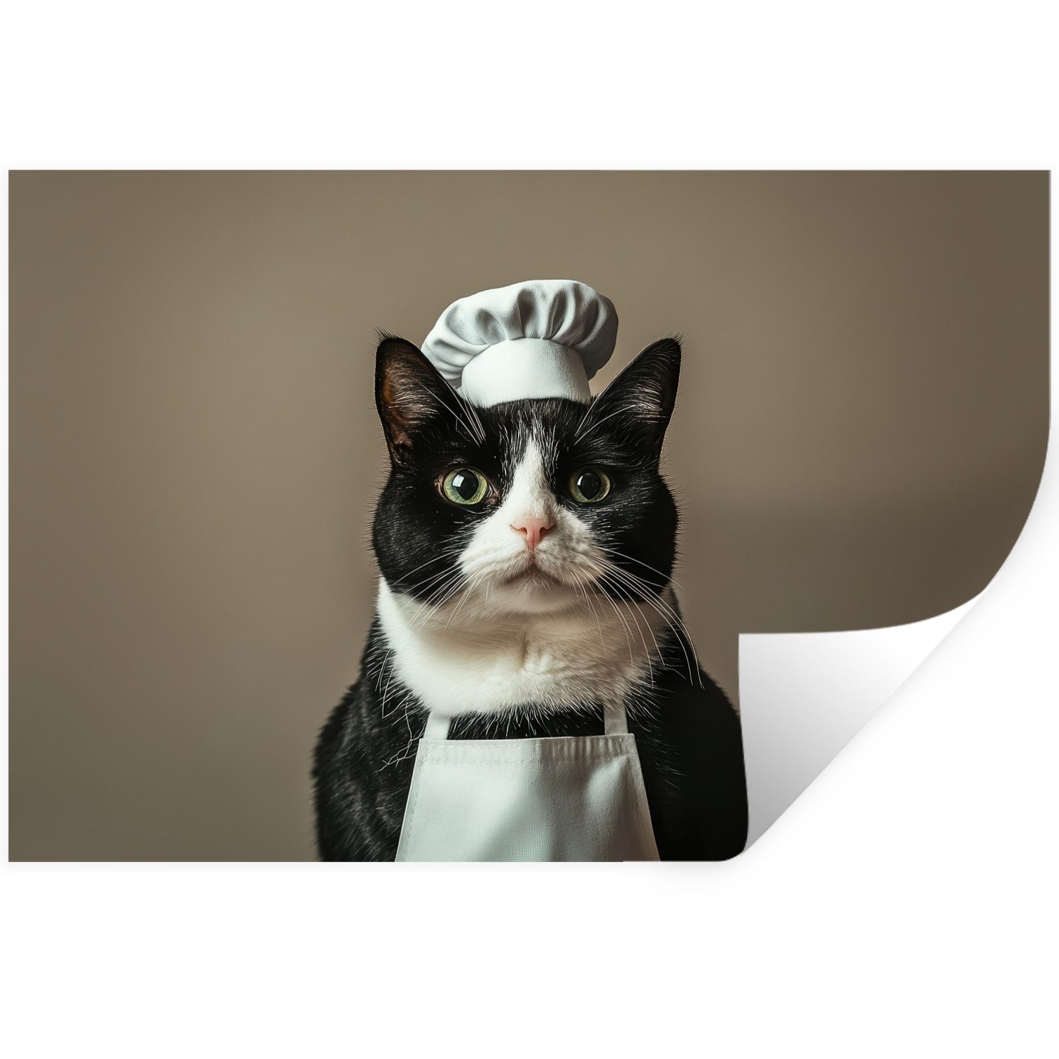 MuchoWow Wandsticker Katze - Kochkleidung - Schwarz - Weiß (1 St), Wanddeko, Aufkleber, Wandtattoo, 120x80 cm