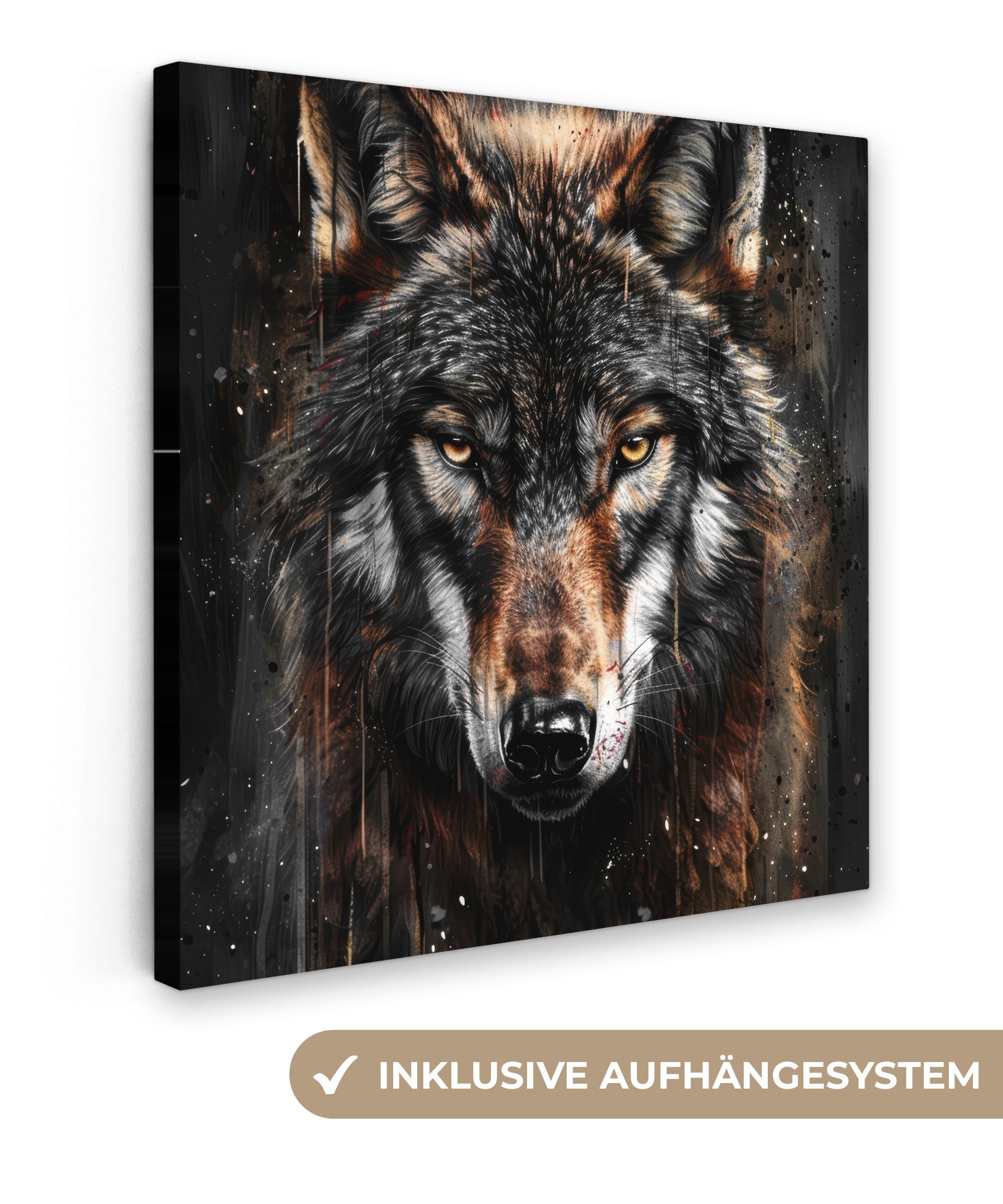 OneMillionCanvasses® Leinwandbild Tiere - Wolf - Porträt - Schwarz - Braun, günstig online kaufen