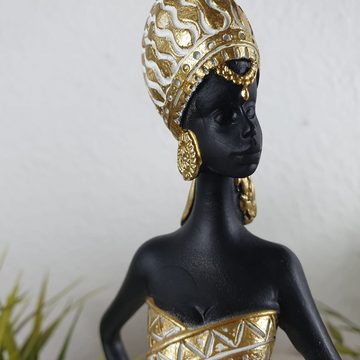 Aspinaworld Dekofigur Afrikanische Dekofigur Frau mit Gold, weißem Kleid 31 cm 2er Set