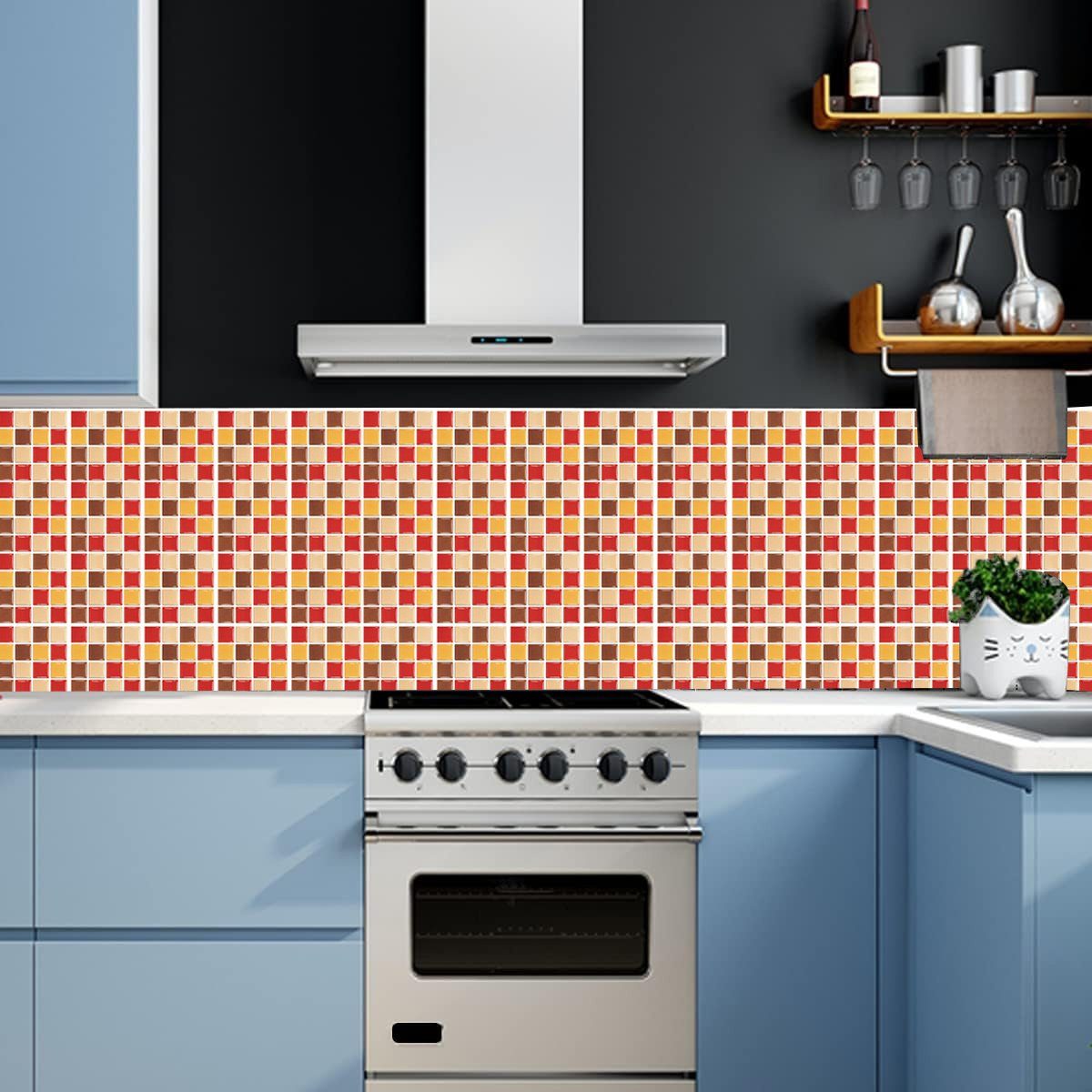 Jormftte Wandtattoo Mosaik Fliesenaufkleber Wandfliese Aufkleber,für Bad und Küche Mehrfarbig 2