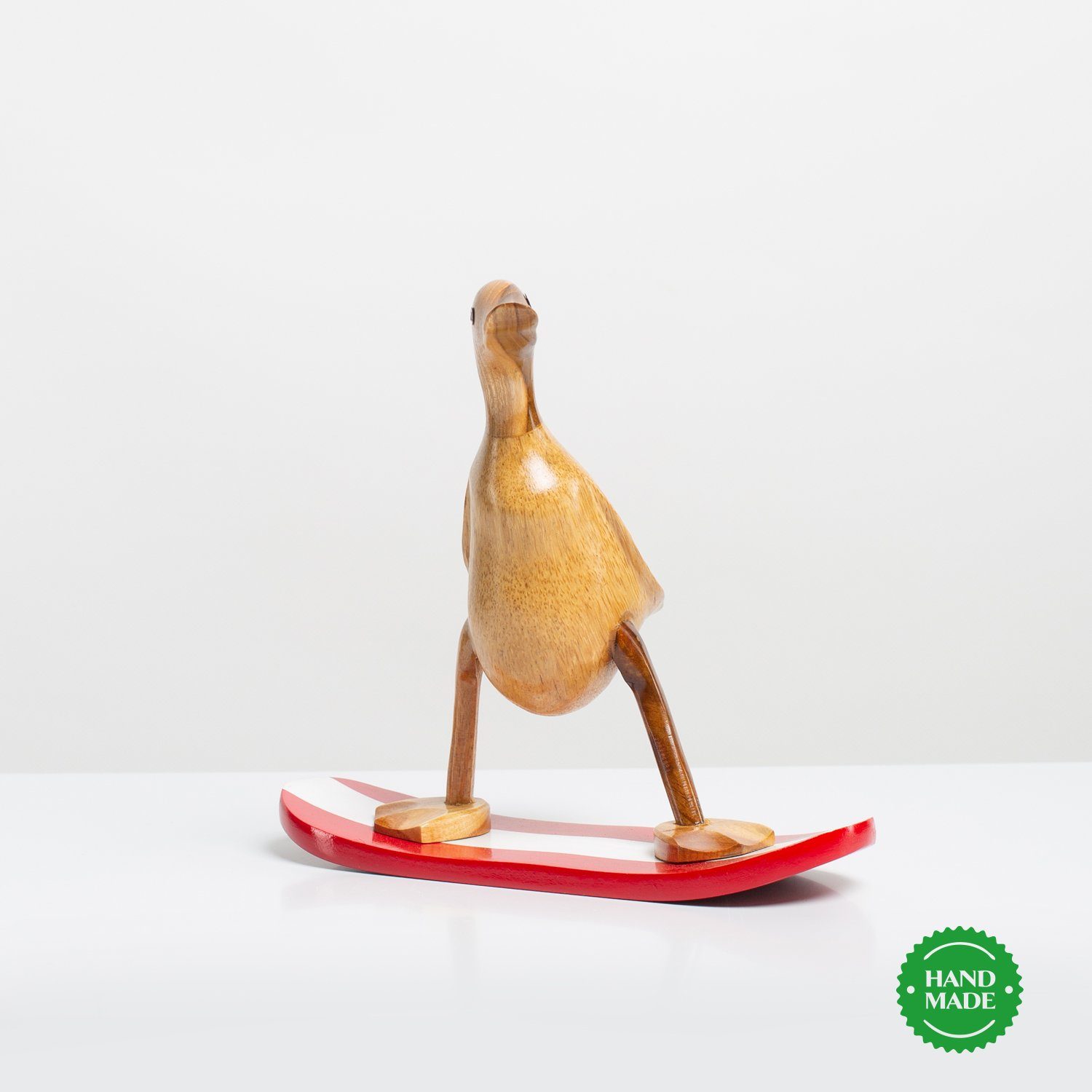 Rikmani Dekofigur Ente Skifahrer - Handgefertigte Dekoration aus Holz Geschenk Figur (3er-Set, SET: S, M, L), Drei Holzarten. Lackiert.