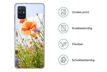 MuchoWow Handyhülle Blumen - Mohn - Frühling - Natur - Rot - Blau, Phone Case, Handyhülle Samsung Galaxy A71, Silikon, Schutzhülle