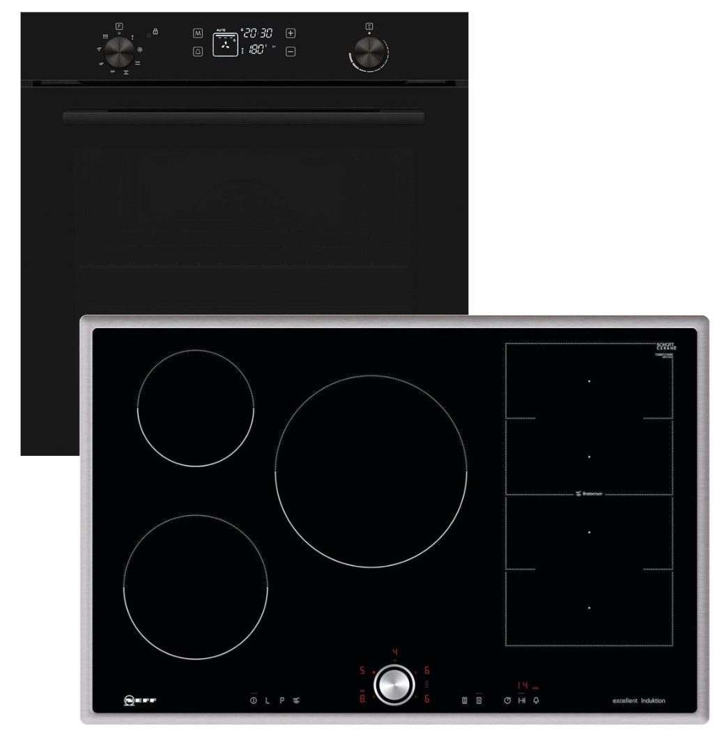 VESTEL Backofen-Set Backofen Pyrolyse visioTouch + Neff 80cm Induktionskochfeld Twistpad