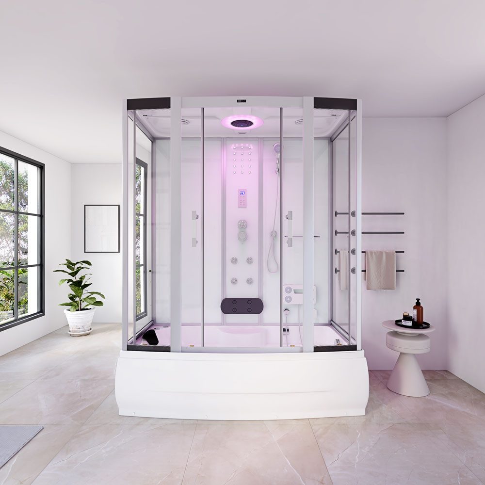 HOME DELUXE Dampfdusche DIAMOND BIG mit Whirlpoolfunktion und LED-Beleuchtung, BxT: 190x100 cm, Einscheibensicherheitsglas, mit hochwertigen Aluminiumprofilen, mit Schiebetür, Fußmassage, Whirlpool, Dampfsauna, Komplettdusche