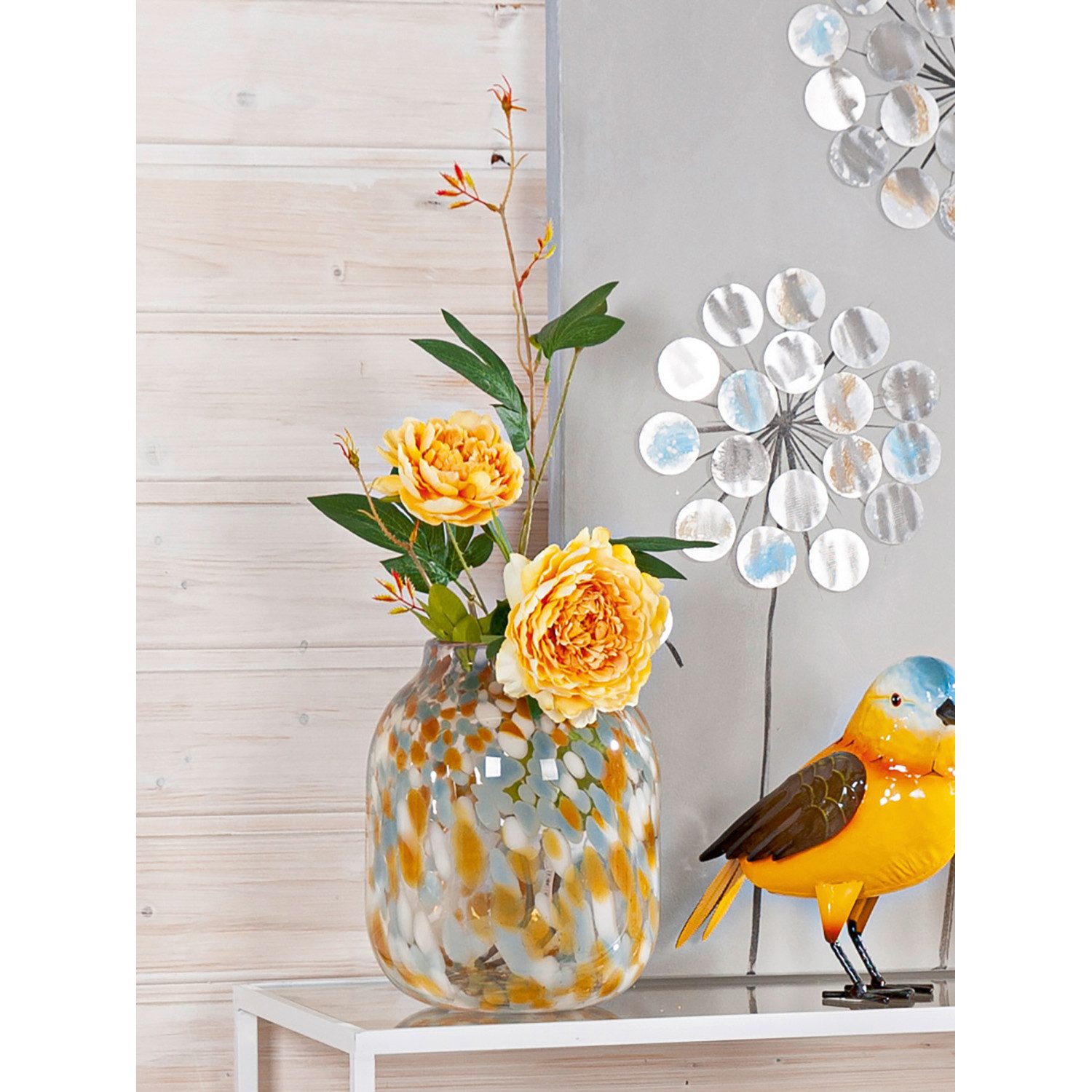 GILDE Dekovase JOYCE Vase - blau, braun, klar, weiß - Glas - Höhe 24cm - Blumenvase (1x Vase, Blumenbehälter - Blumengefäß), Blumenvase - Vasen - Tischdeko - Deko