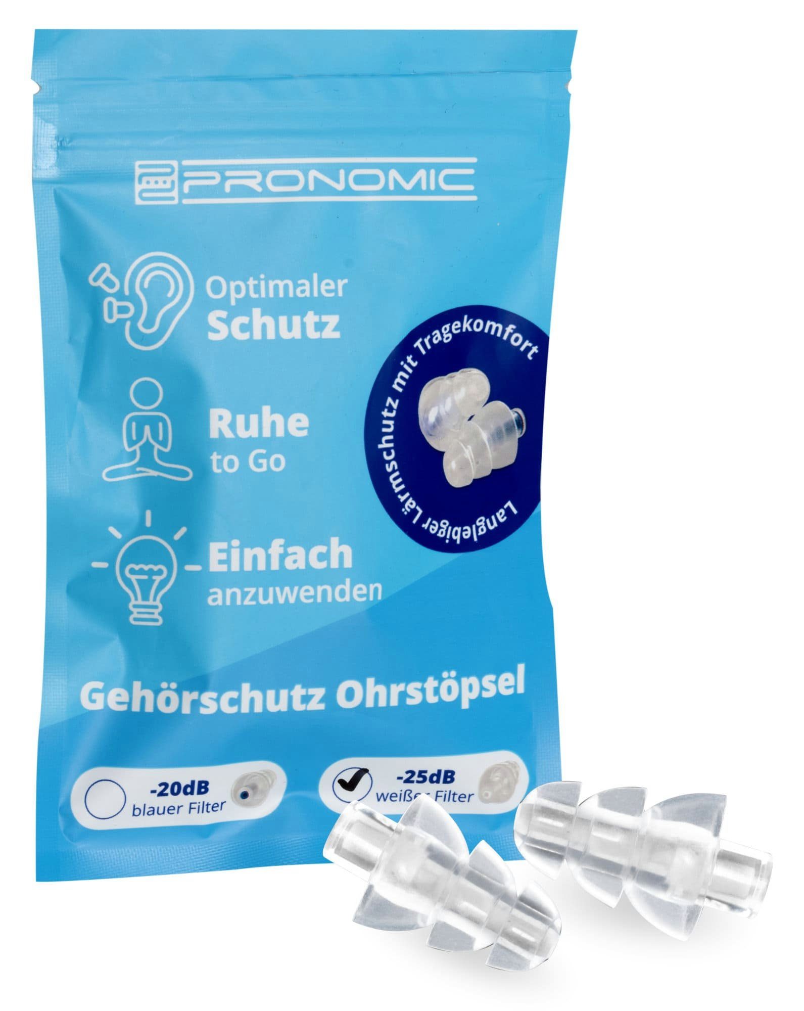 Pronomic Gehörschutzstöpsel E25 Ohrstöpsel zum Schlafen 25dB, Gehörschutz gegen Larm, wiederverwendbar