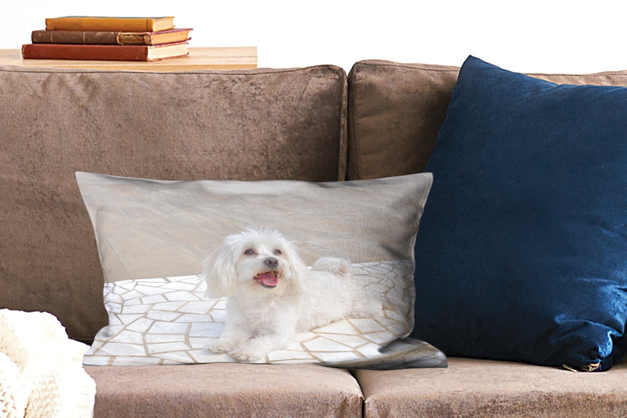 Dekokissen Füllung, einem Dekoration, Dekokissen Hund Malteser Zierkissen, liegt mit Schlafzimmer Wohzimmer Weg, auf Ein MuchoWow