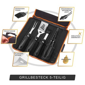 Deuba Grillbesteck-Set, (4 tlg), Edelstahl Mit Tasche Fleischgabel Grillwender Marinaden-Pinsel