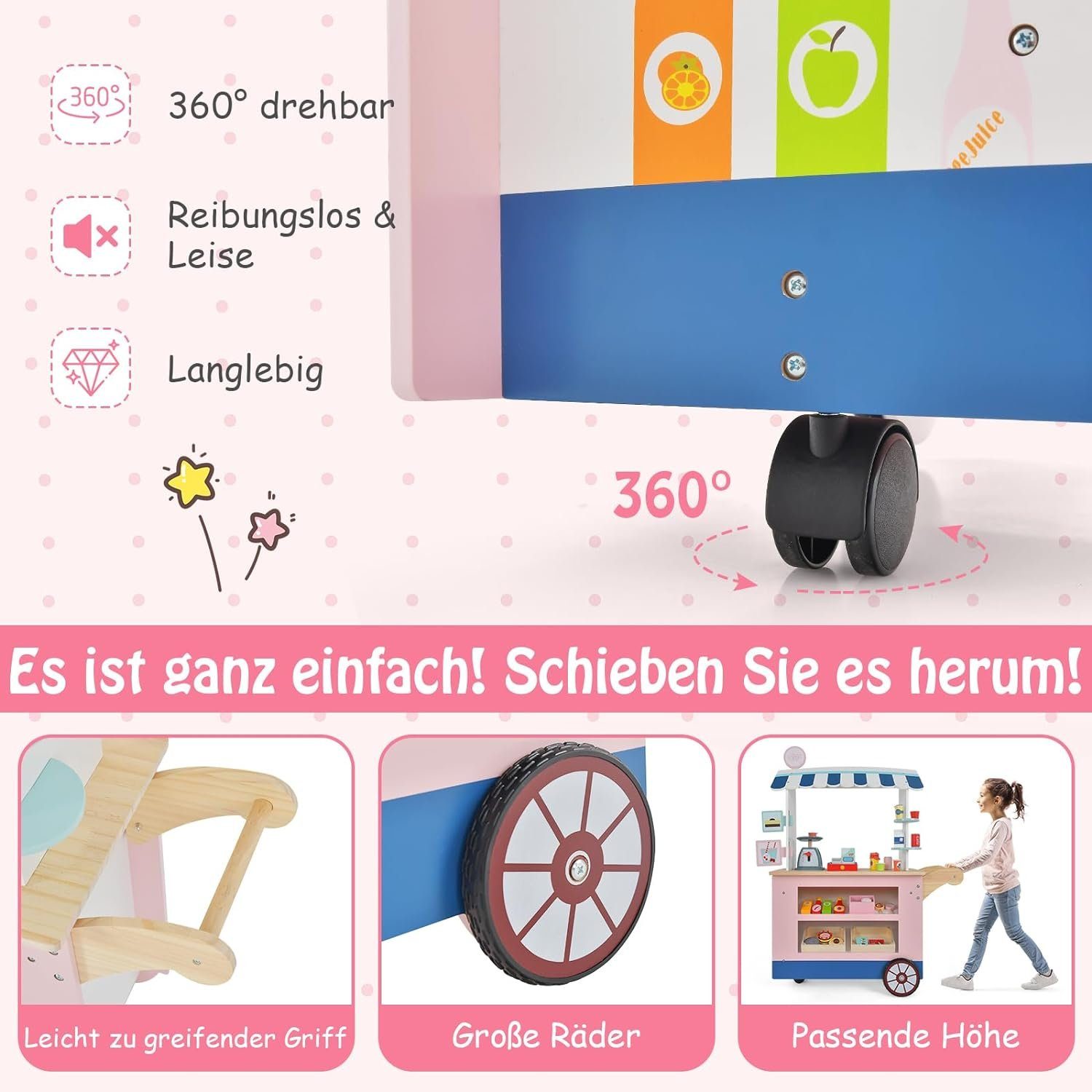 KOMFOTTEU Kaufladen Kinder, Eiswagen mit Baldachin, für Kinder ab 3 Jahren