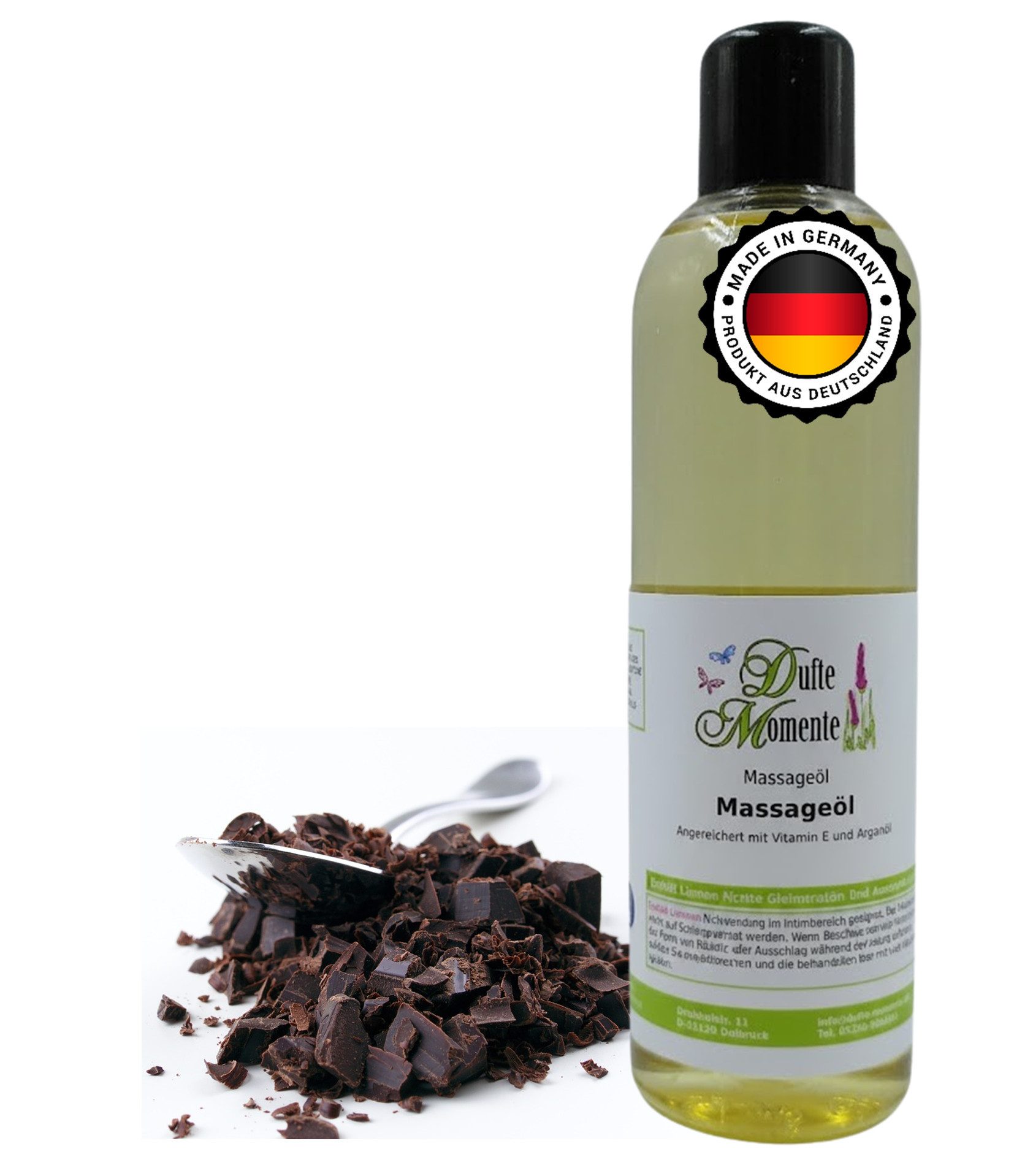 Dufte Momente Massageöl Schokolade 250ml - 3 L, hochwertige Pflanzenöle als Basis, vegan und ohne Tierversuche