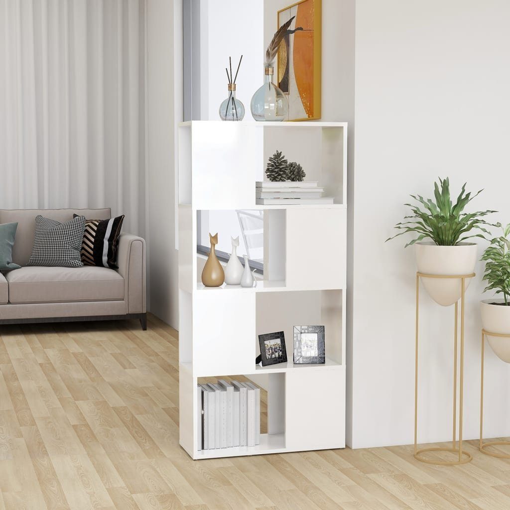 vidaXL Bücherregal Bücherregal Raumteiler Hochglanz-Weiß 60x24x124,5 cm, 1-tlg. | Bücherschränke