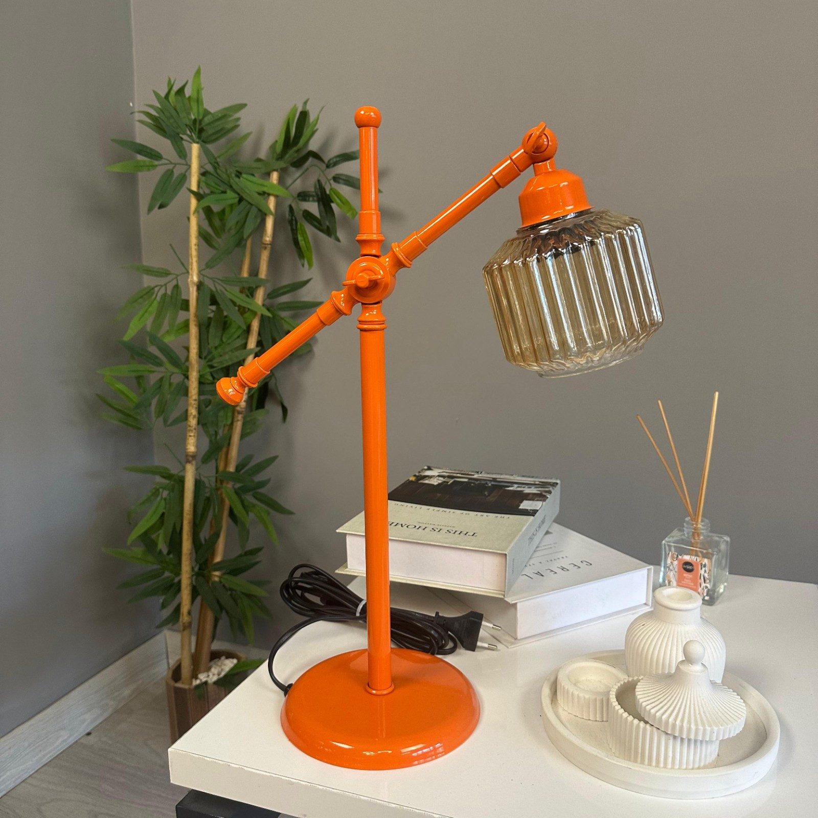 Bamyum Nachttischlampe Jerno Retro Glas und Metall Tischlampe mit Kabel, ohne Leuchtmittel