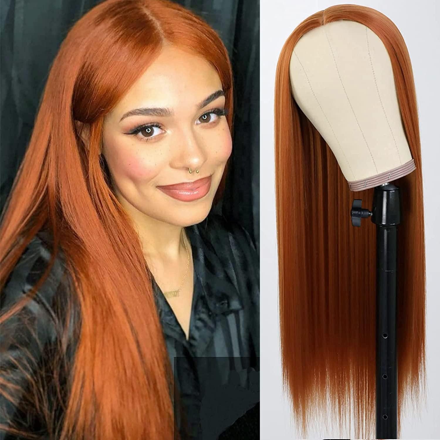 LuxusKollektion Kunsthaarperücke Perücke Damen glatt Mittelscheitel Synthetik orange 24 Zoll Auburn