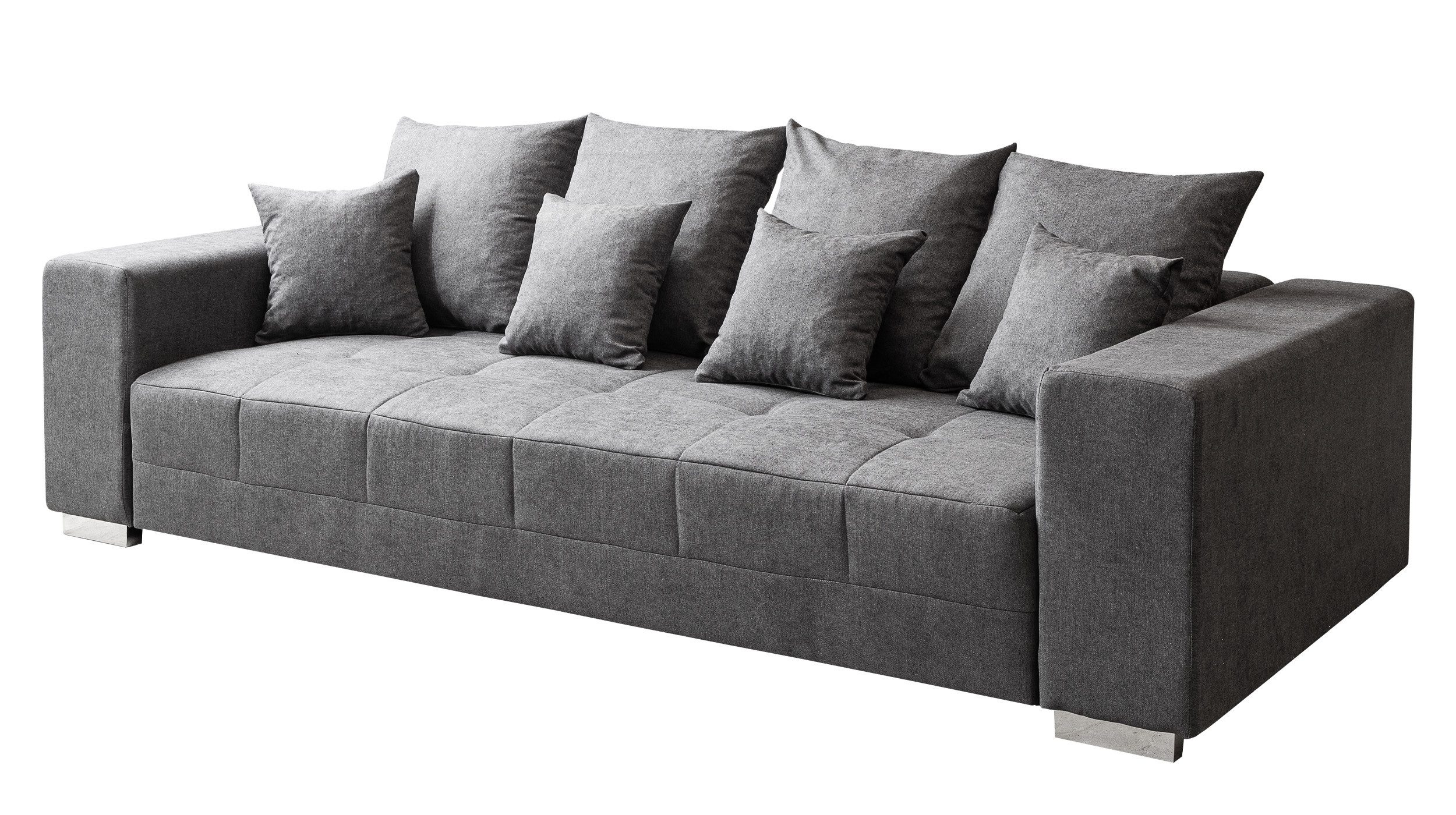Massivart® Big-Sofa grau Stoffbezug 254 cm / Nosagfederung / 4-Sitzer / BORNEO, Rücken echt bezogen / inklusive Kissen Set