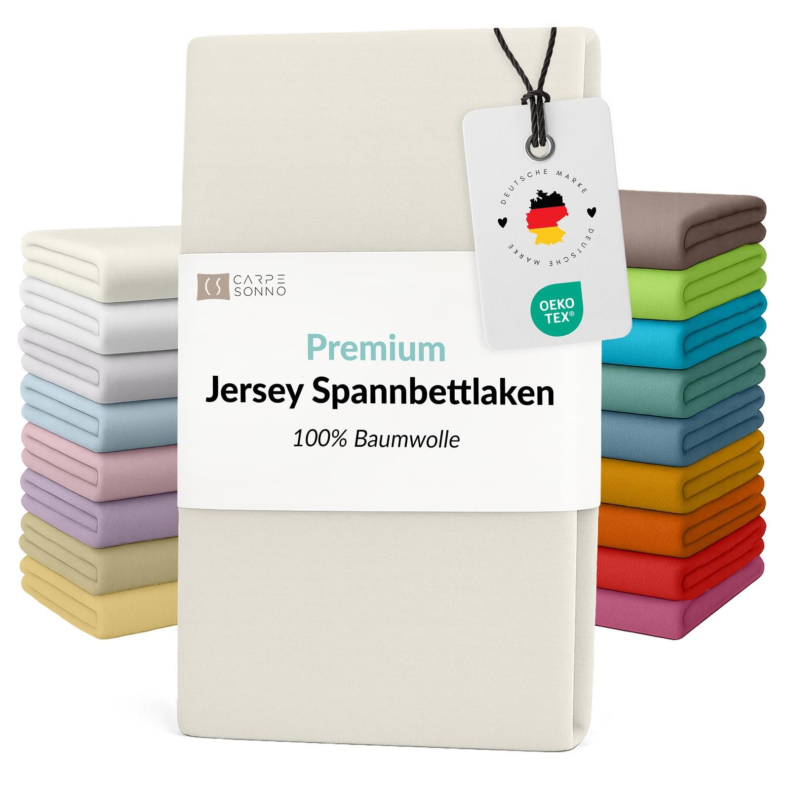 Carpe Sonno Spannbettlaken Jersey Bettlaken 90x200 100x200 140x200 160x200 180x200 200x200 & x220, Jersey, Gummizug: rundum, (1 Stück), Für Matratzen bis 25cm Höhe - 100% Baumwolle - MADE IN EU - OEKO-TEX®