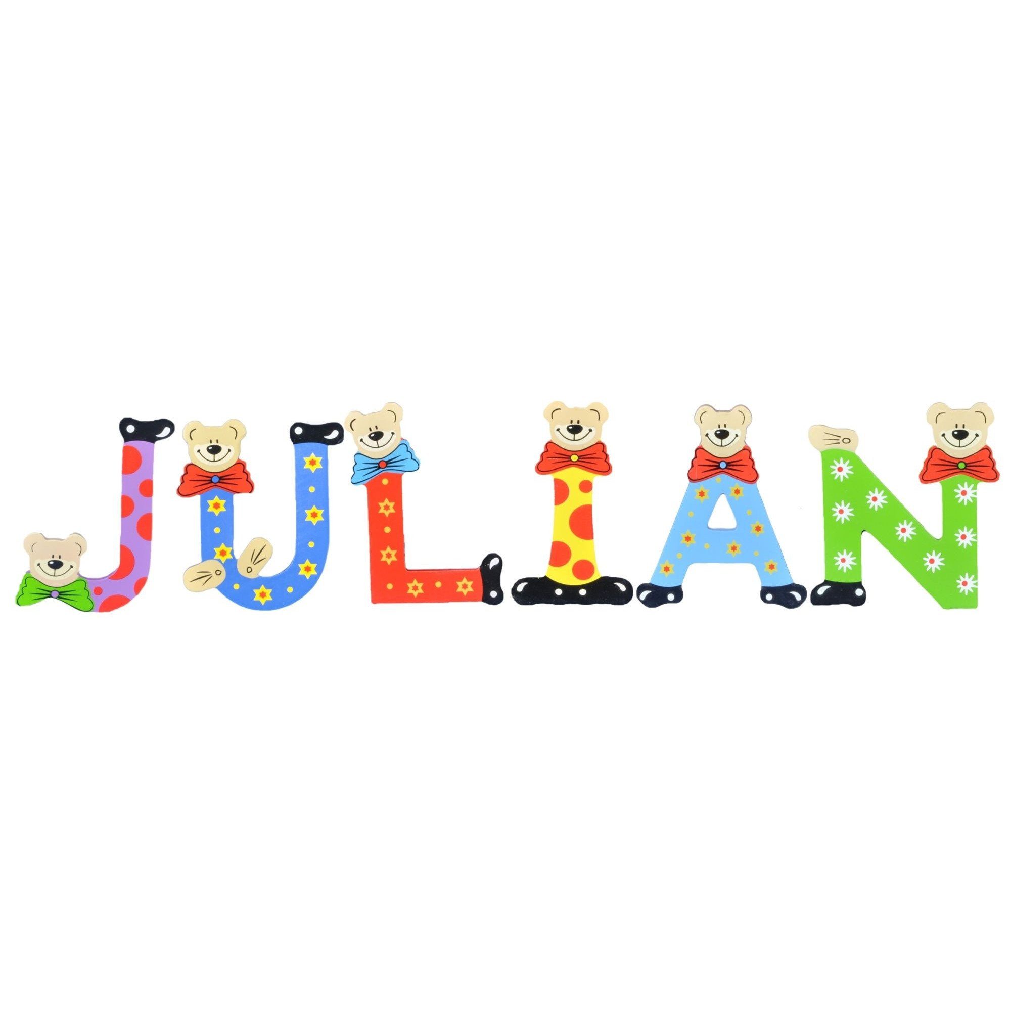 Deko-Buchstaben JULIAN (Set, St), Kinder Namen-Set, 6 Playshoes Holz-Buchstaben sortiert -