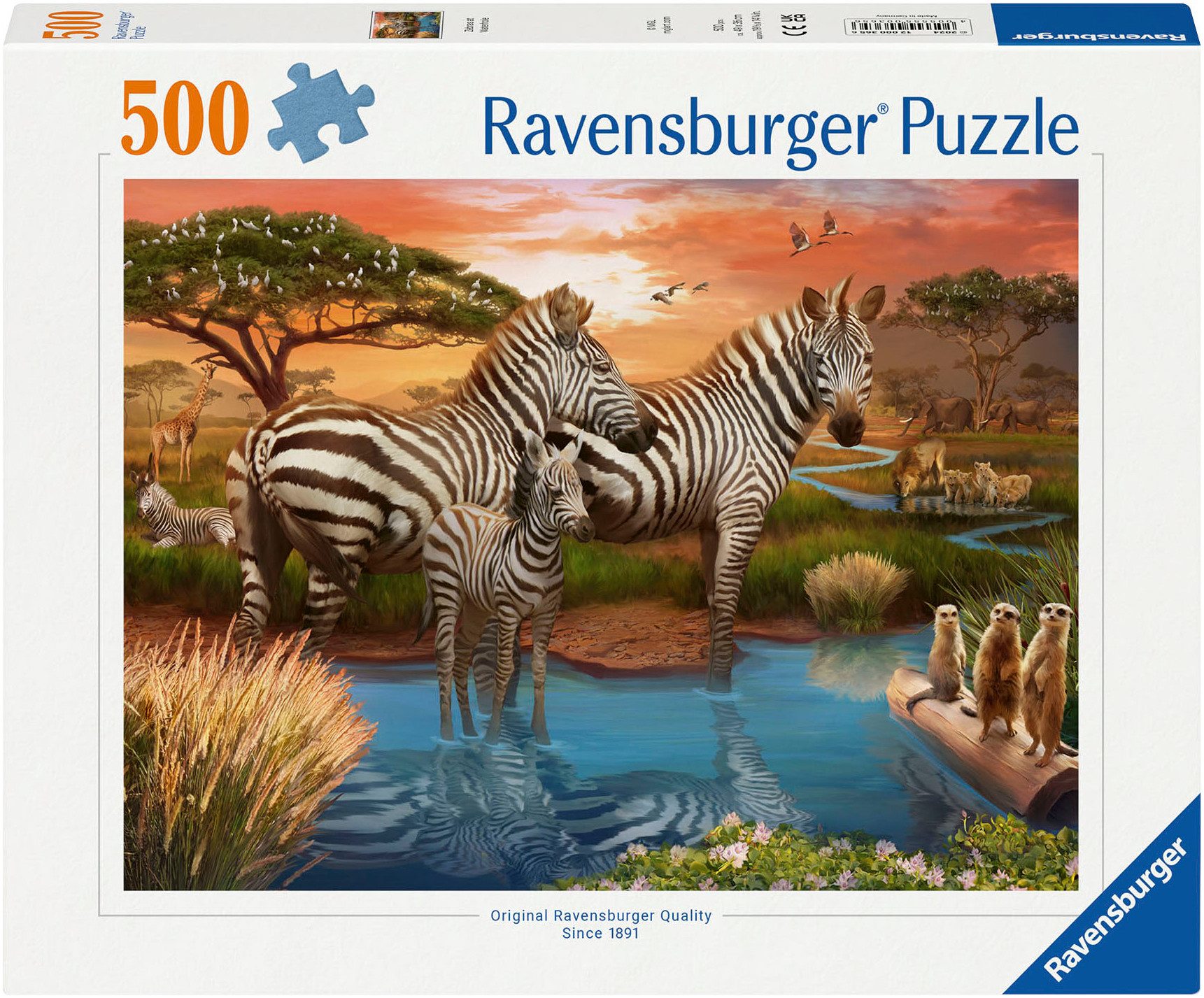 Ravensburger Puzzle Zebras am Wasserloch, 500 Puzzleteile, Made in Germany günstig online kaufen