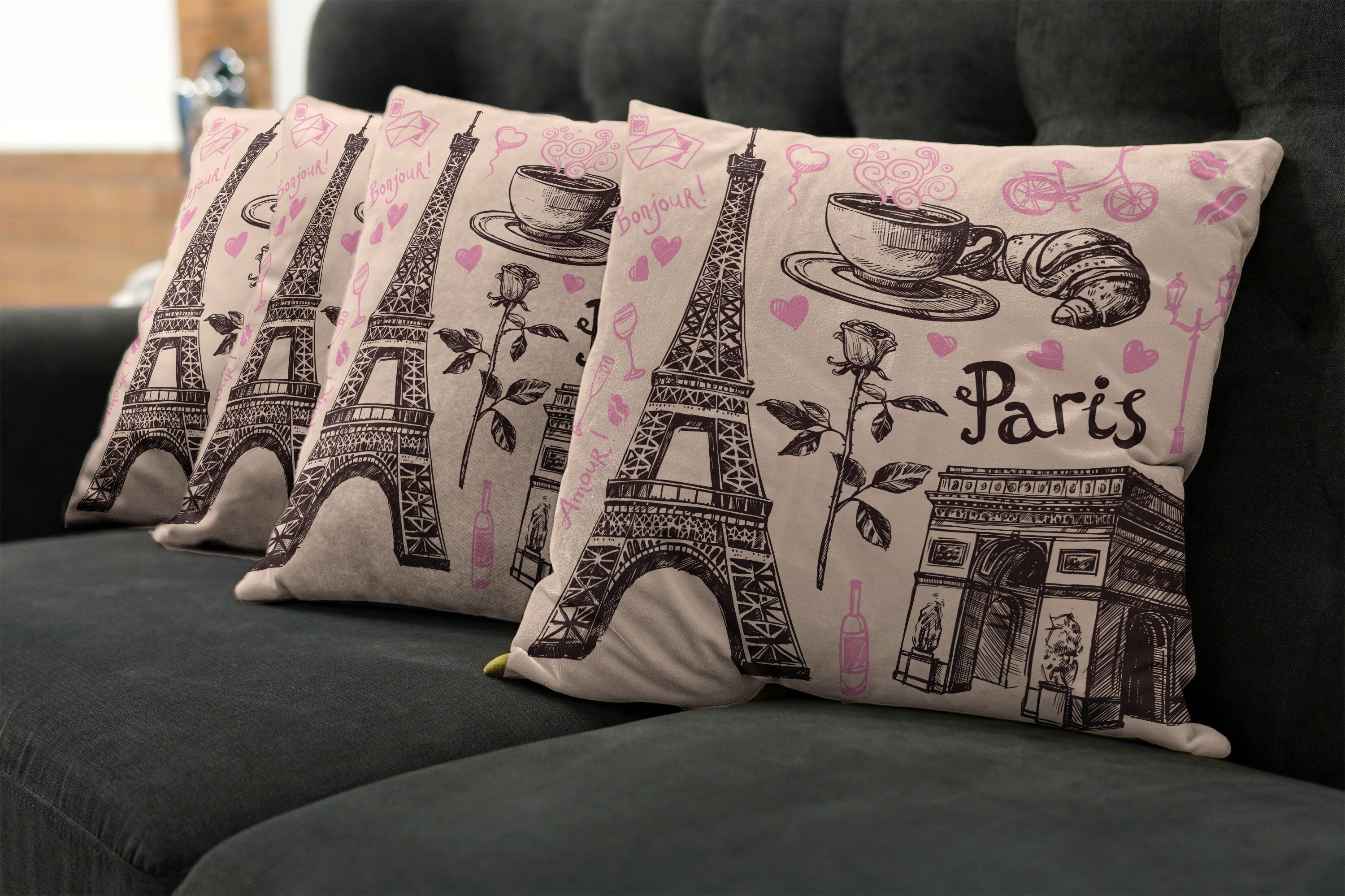 Bäckerei Stück), Accent Paris Doppelseitiger (4 Abakuhaus Kissenbezüge Eiffel Modern in Eiffelturm Digitaldruck,