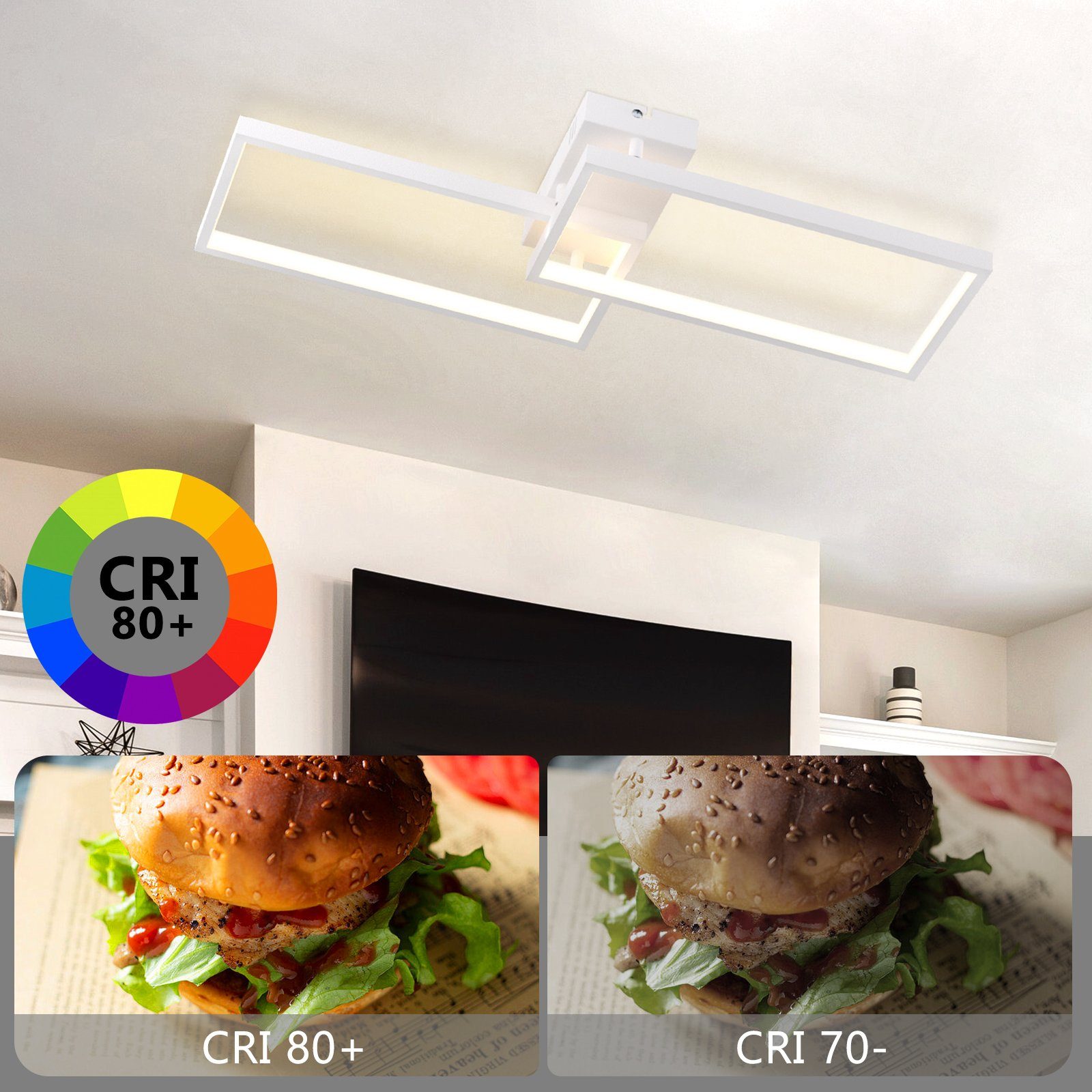 Wohnzimmerlampe integriert, LED LED Dimmbar, fest Deckenleuchte Modern, Fernbedienung aus ZMH Metall dimmbar weiß Mit Fernbedienung mit