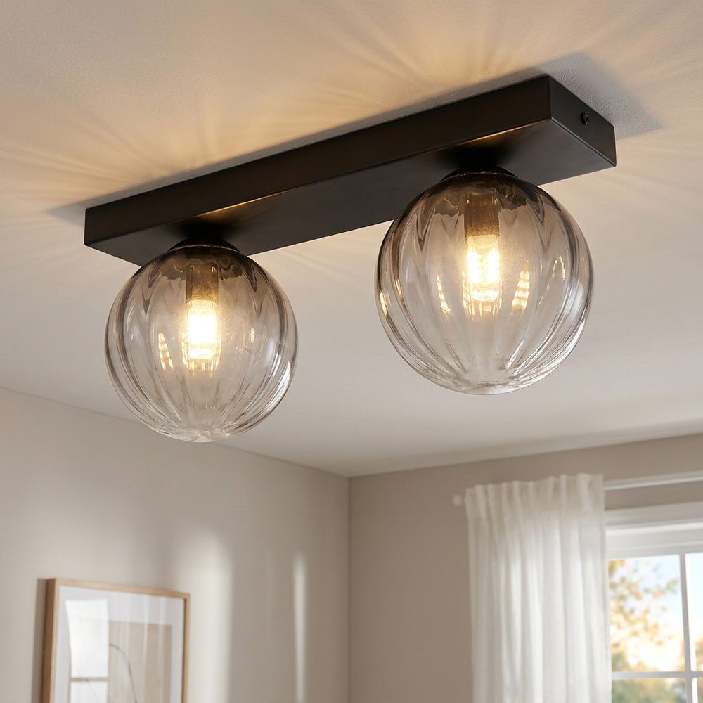 GLOBO LIGHTING LED Deckenleuchte, Leuchtmittel inklusive, Warmweiß, LED Deckenleuchte Wohnzimmerlampe Deckenlampe Glas Rauchfarbe