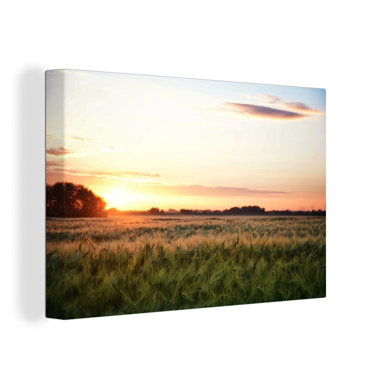 OneMillionCanvasses® Leinwandbild Dämmerung über einem Weizenfeld, (1 St), Wandbild Leinwandbilder, Aufhängefertig, Wanddeko, 30x20 cm